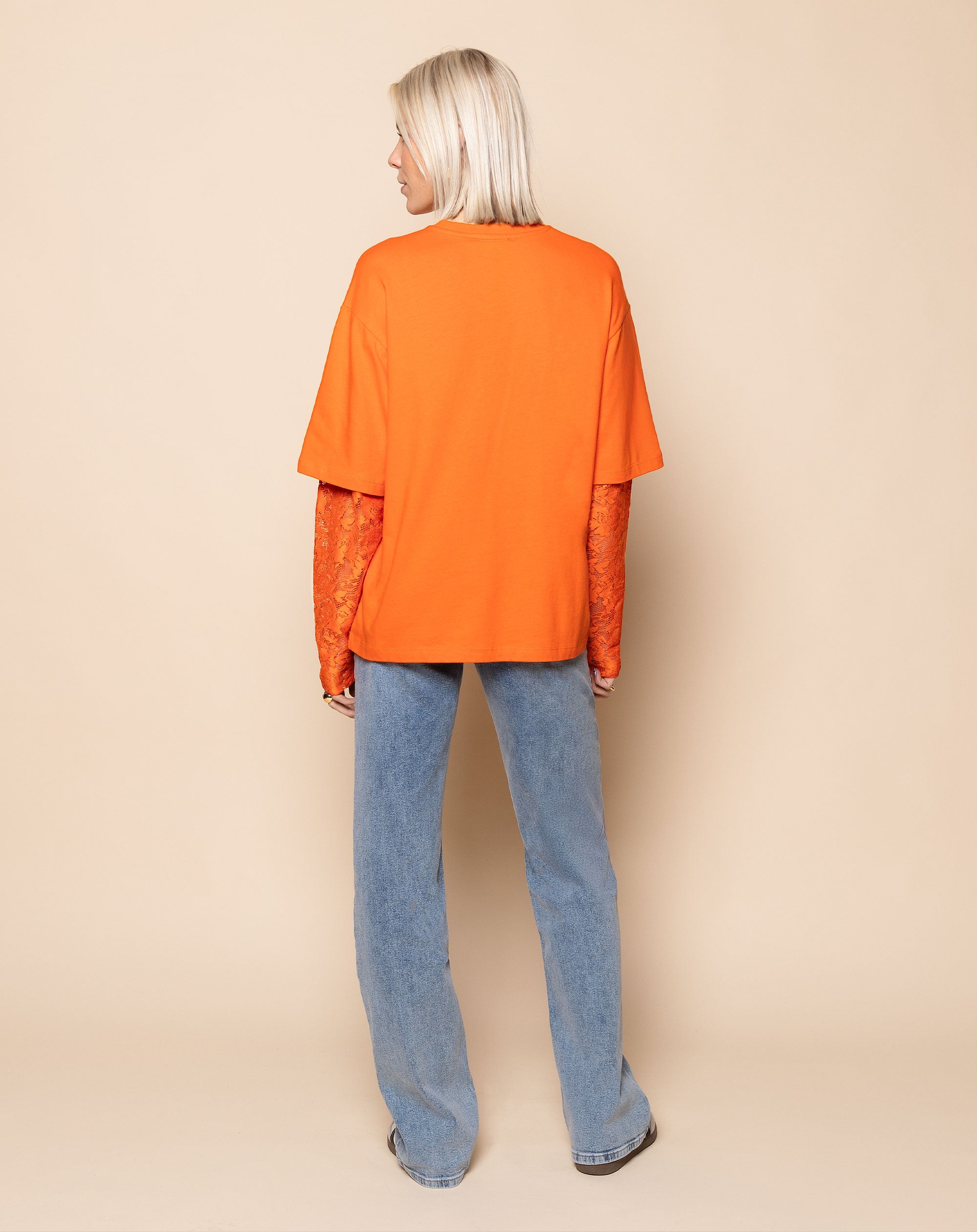 LACE LONG SLEEVE OVERSIZED TEE ORANGE