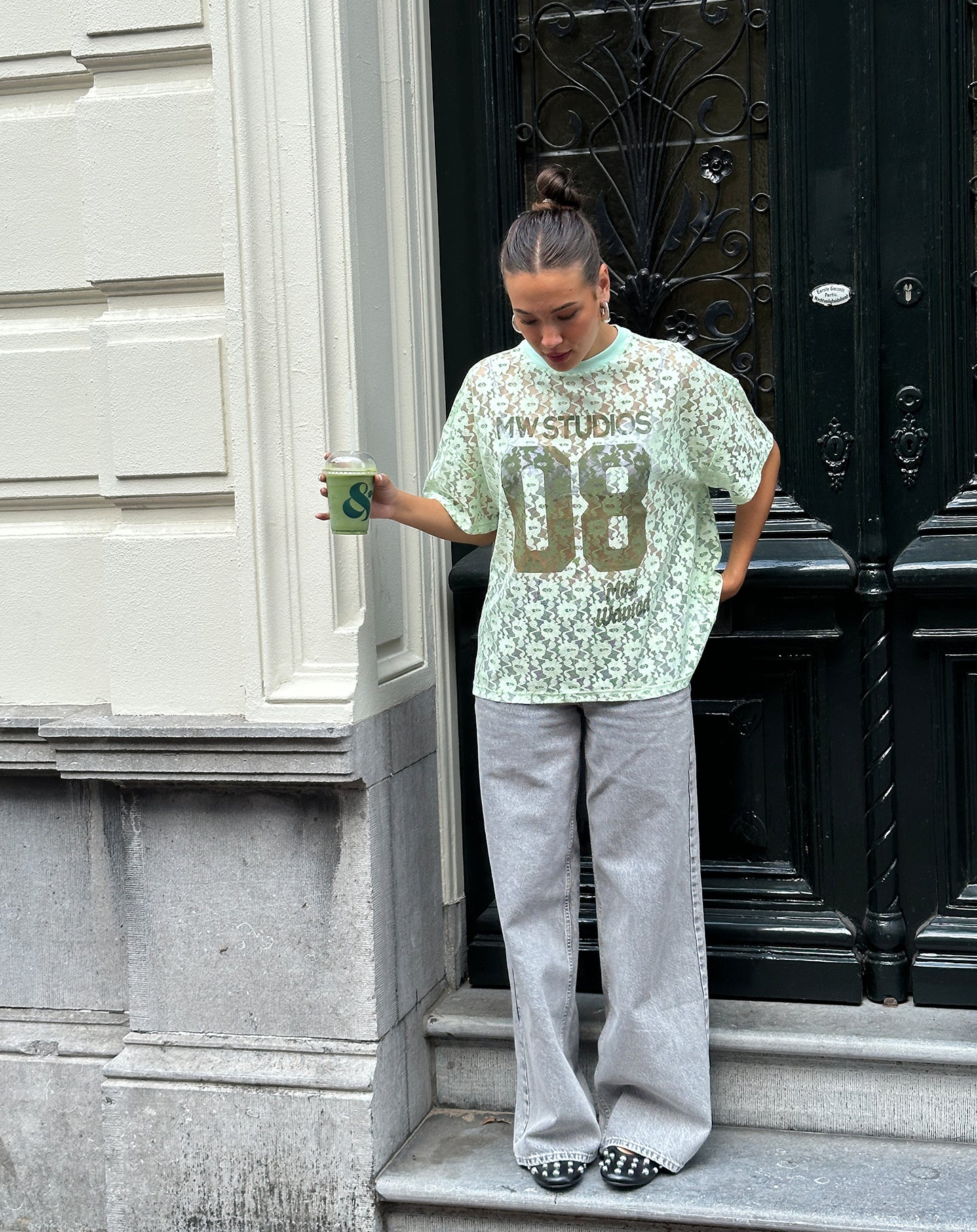 LACE STUDIO OVERSIZED TEE PISTACHE