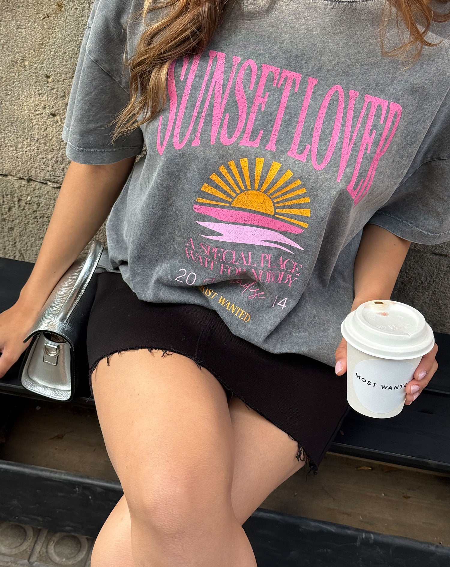 SUNSET LOVER OVERSIZED TEE ACID GREY
