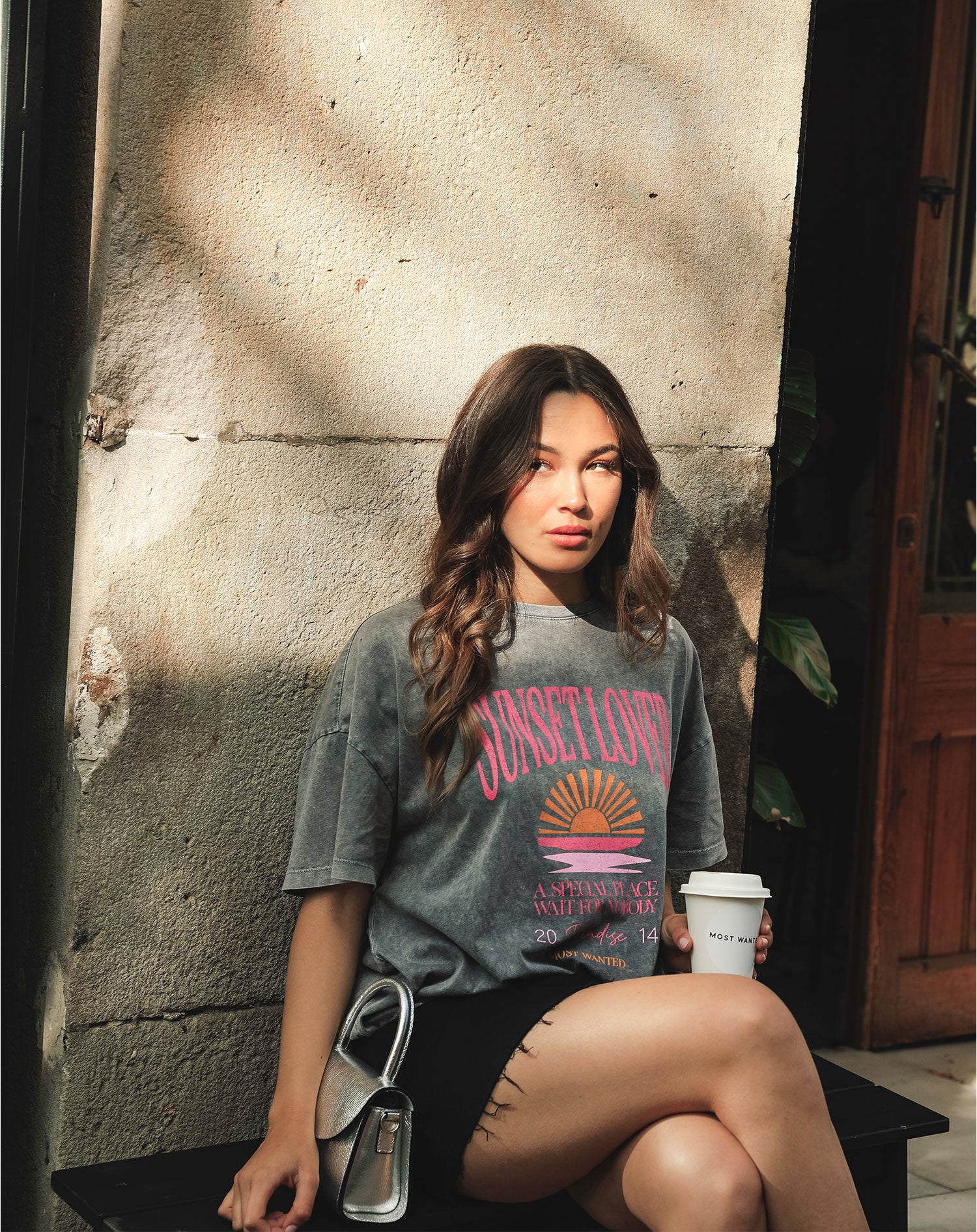 SUNSET LOVER OVERSIZED TEE ACID GREY