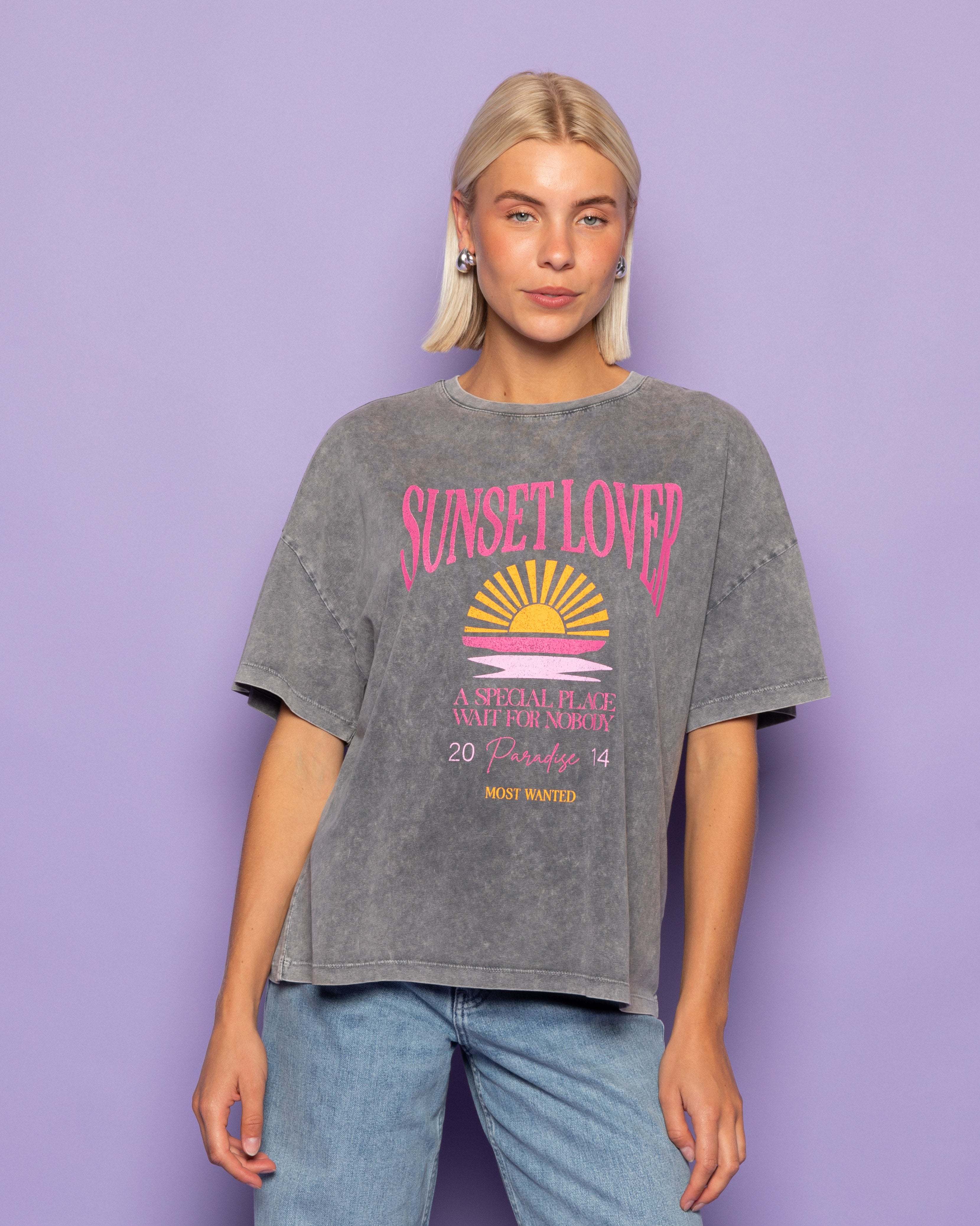 SUNSET LOVER OVERSIZED TEE ACID GREY