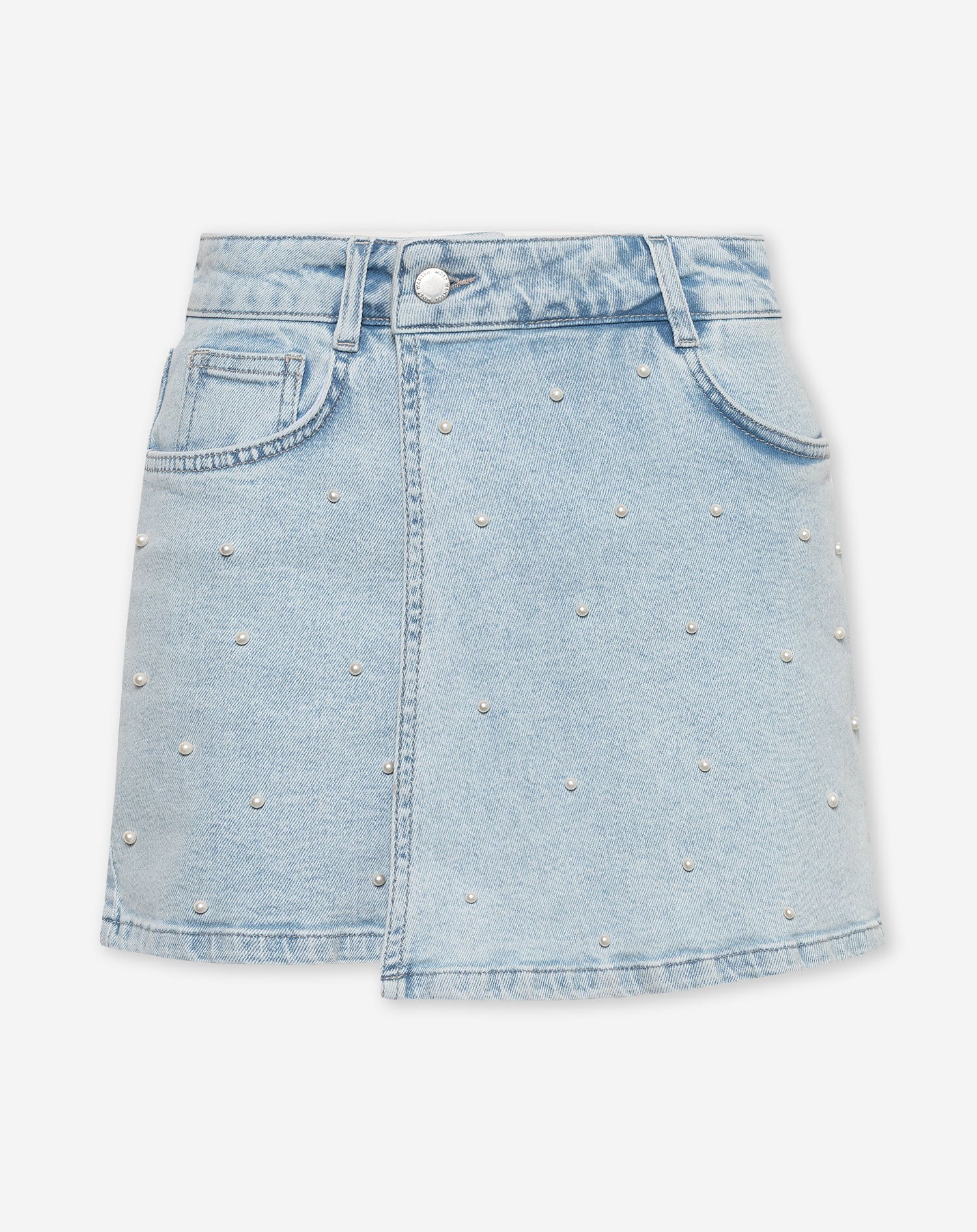 PEARL STUDS DENIM SKORT LIGHT BLUE