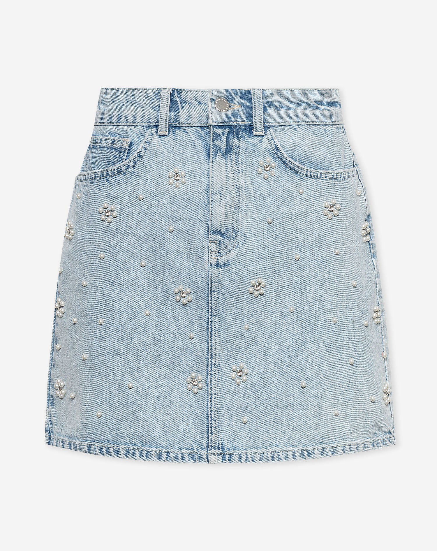 FLOWER PEARL DENIM SKIRT LICHTBLAUW