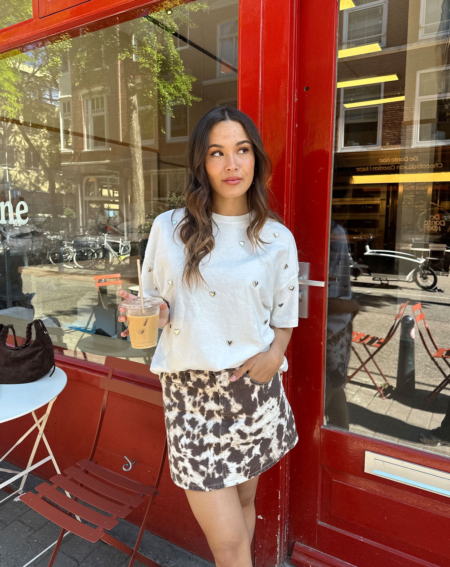 COW DENIM SKIRT BRUIN