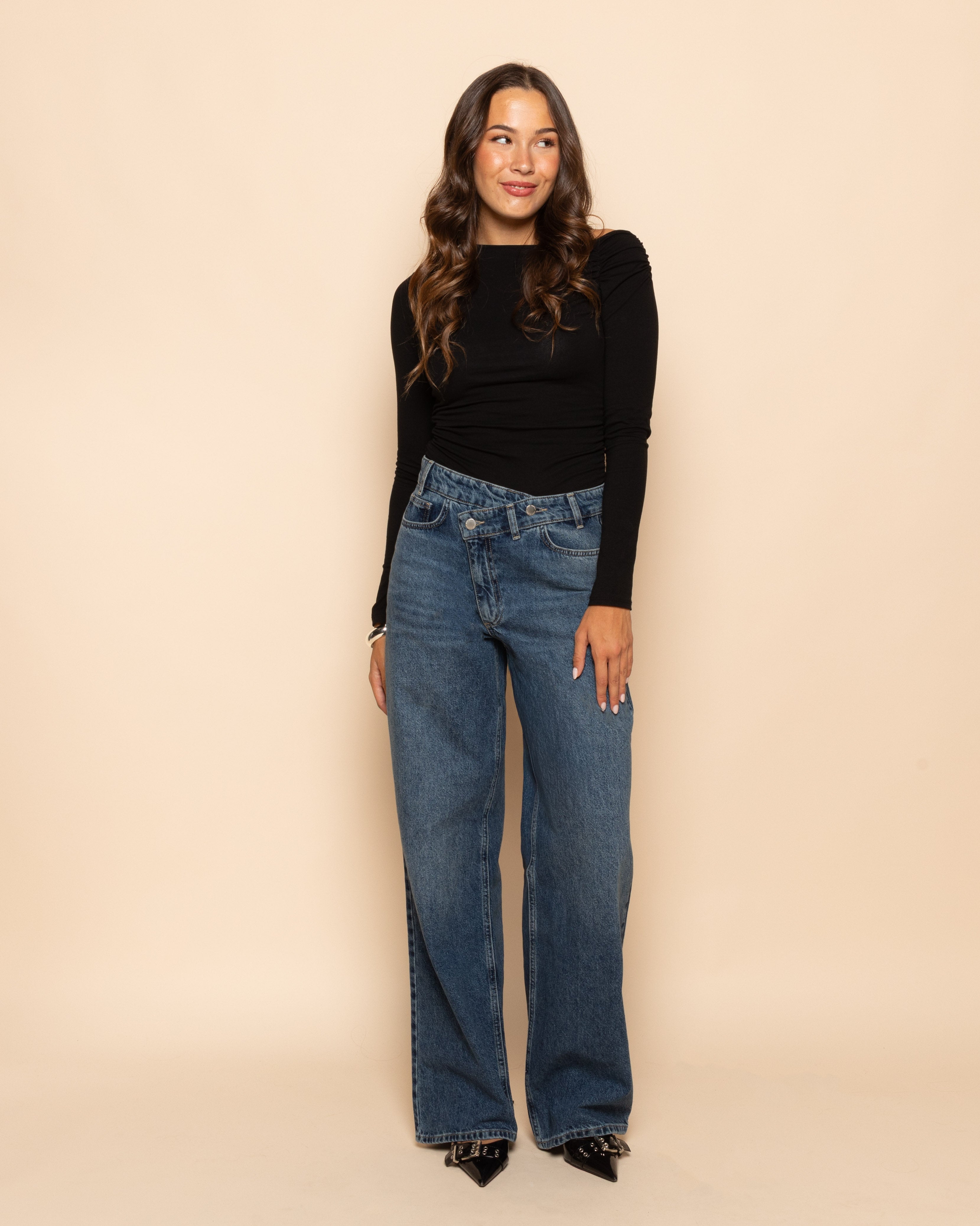 CROSSOVER WIDE LEG JEANS DONKER BLAUW