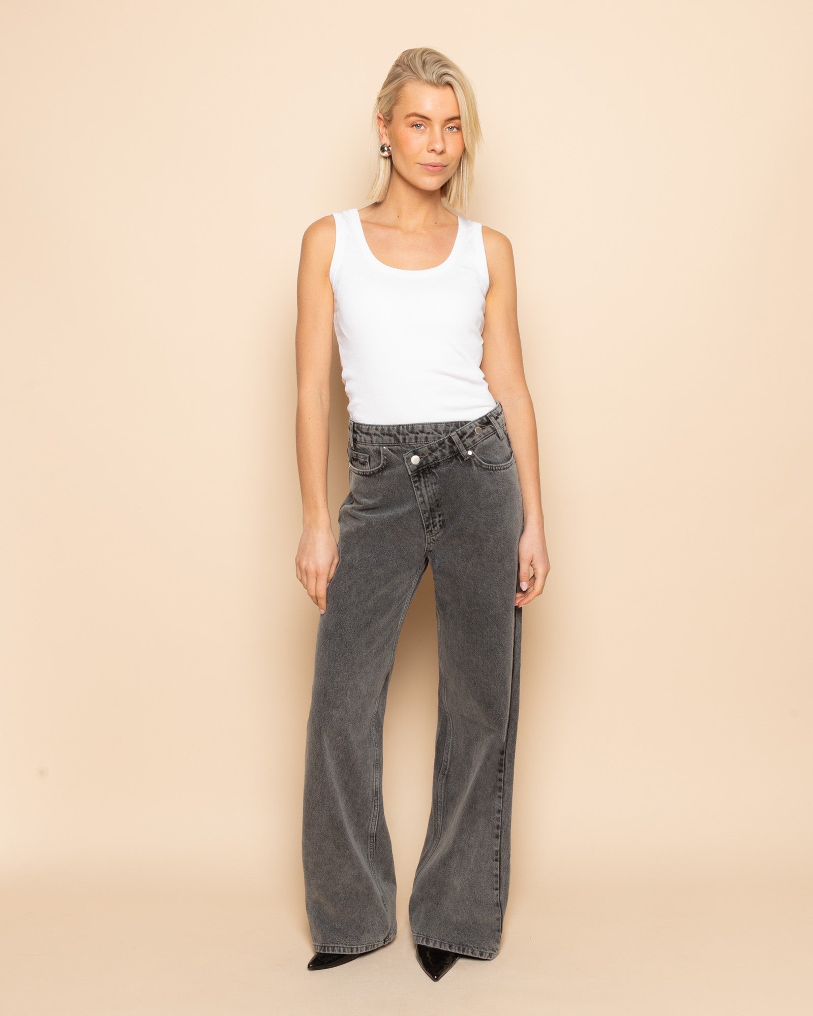 CROSSOVER WIDE LEG JEANS MID GRIJS