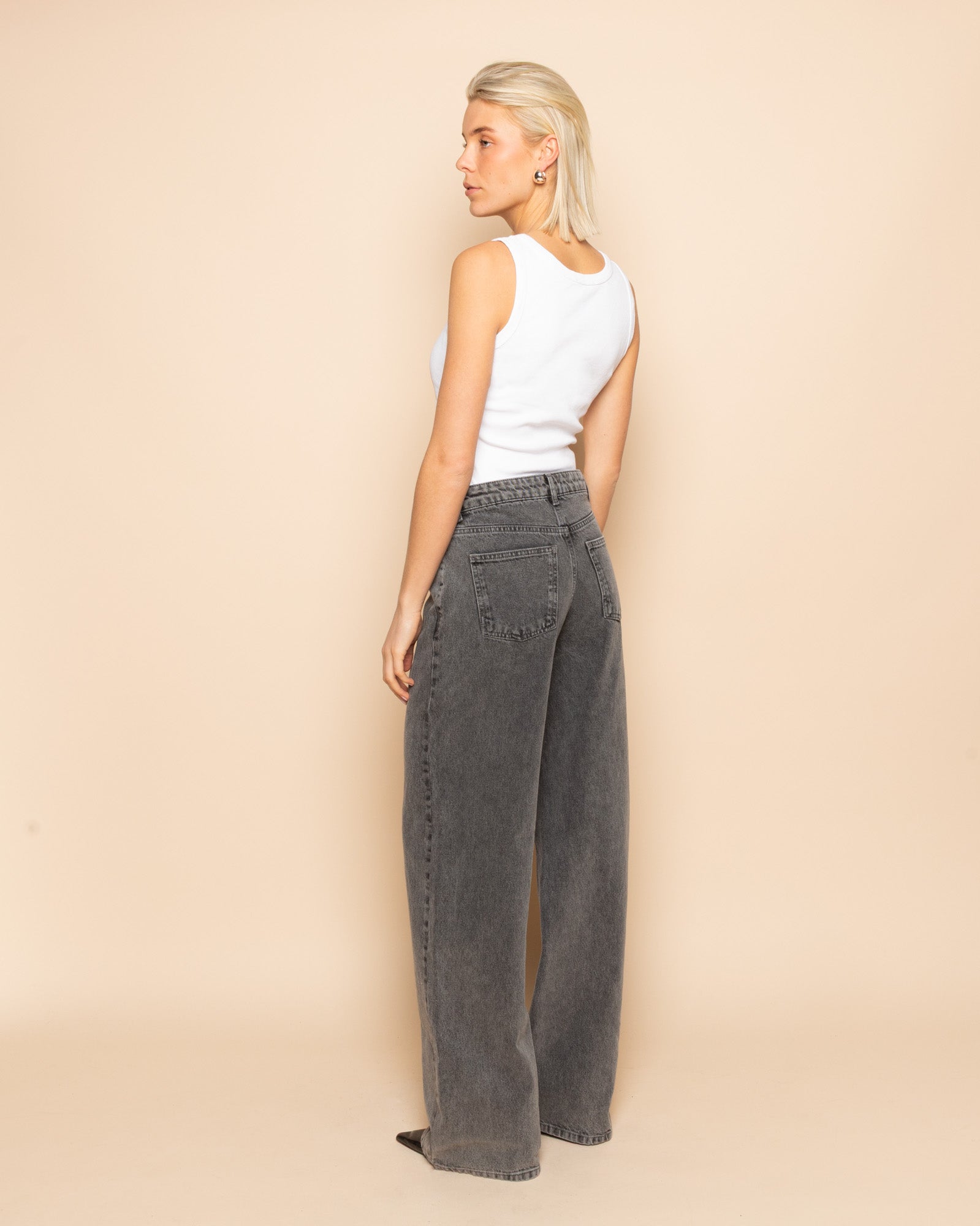 CROSSOVER WIDE LEG JEANS MID GRIJS