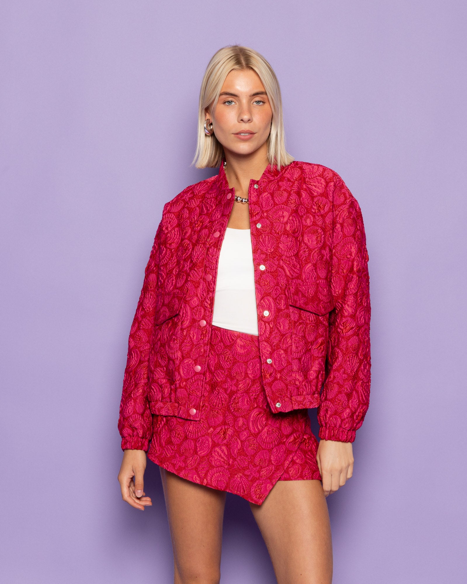 SHELL JACQUARD SKORT RED