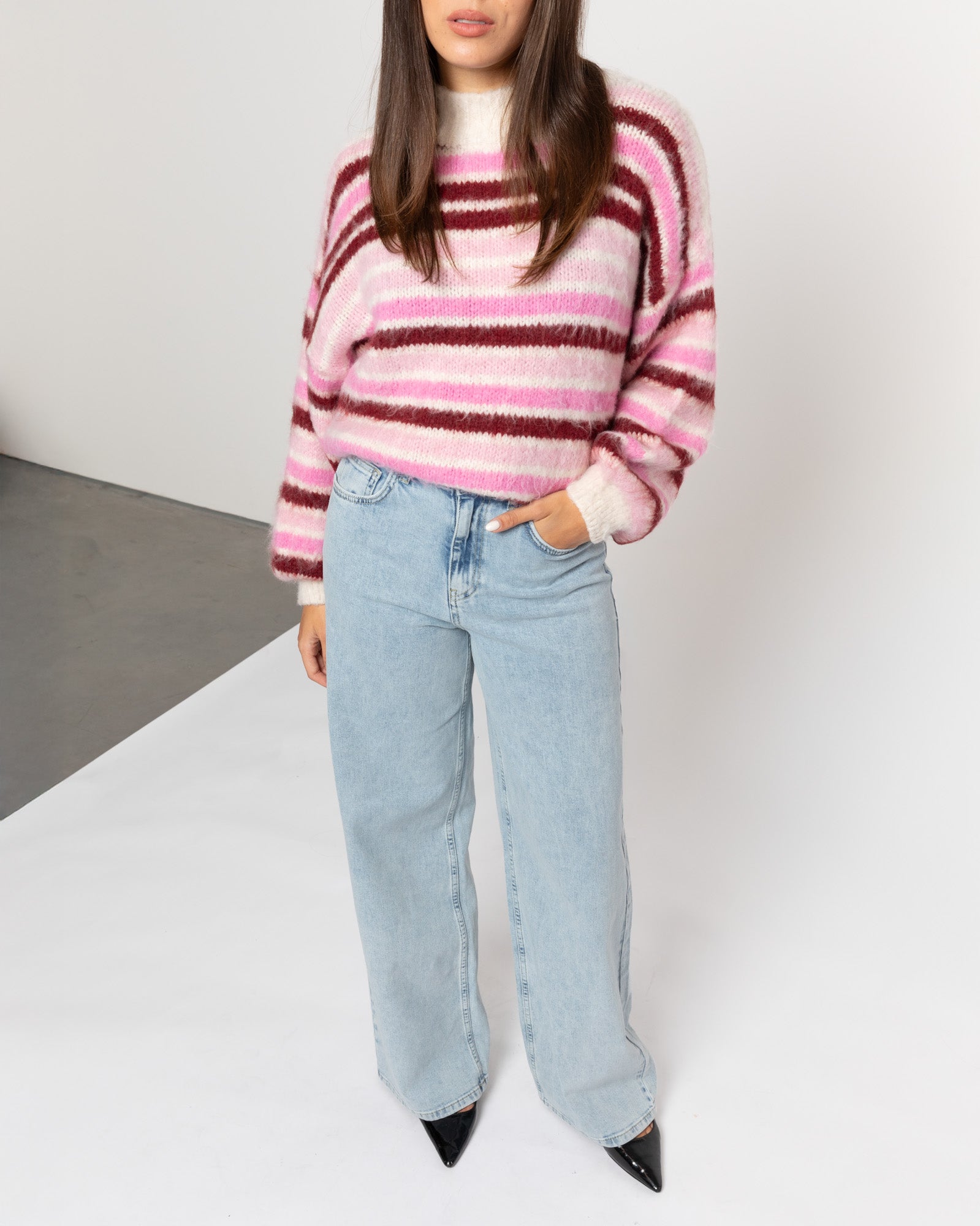 HAIRY STRIPE KNIT ROZE