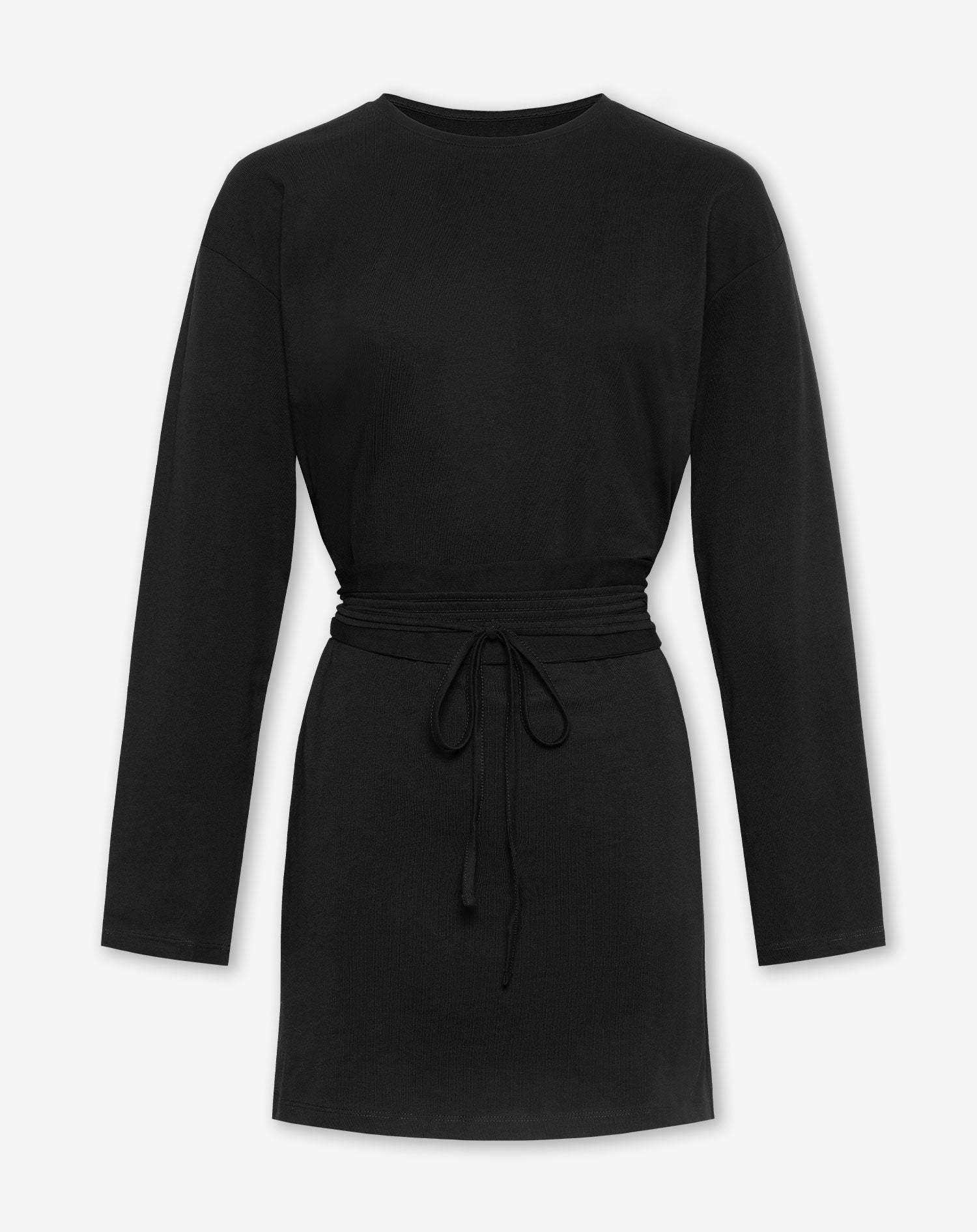 BELTED LONG SLEEVE TEE DRESS ZWART