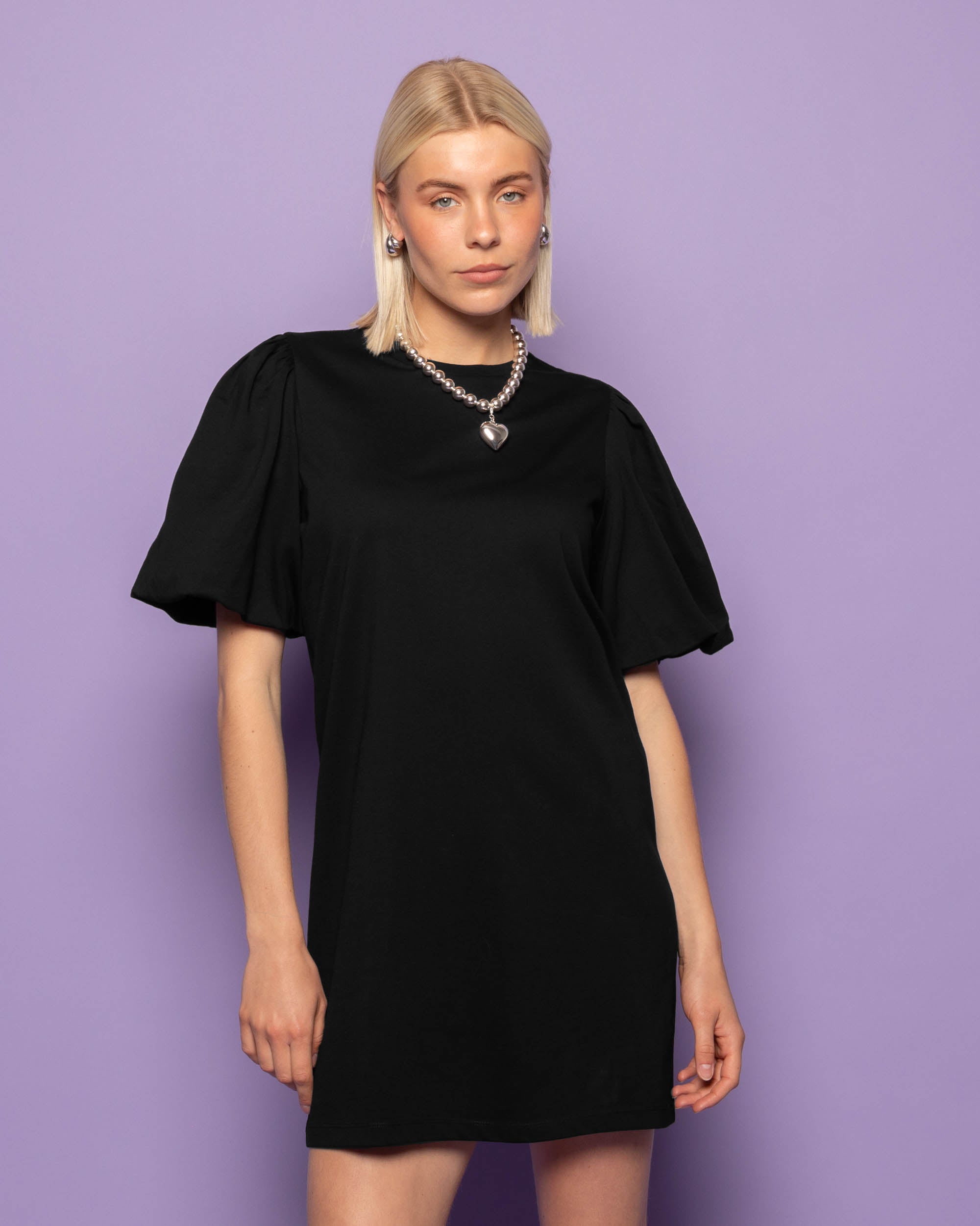 PUFF SLEEVE TEE DRESS BLACK