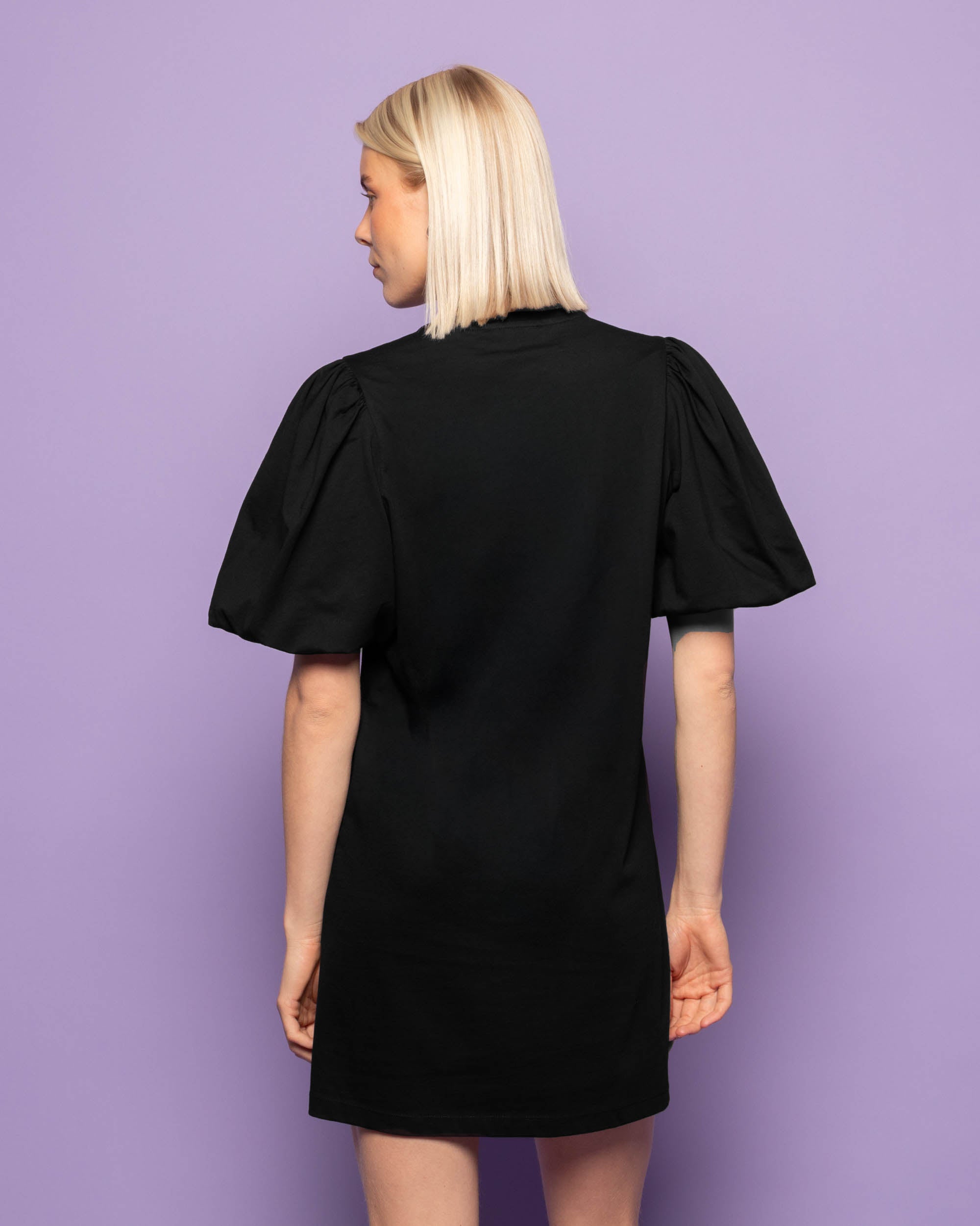 PUFF SLEEVE TEE DRESS BLACK