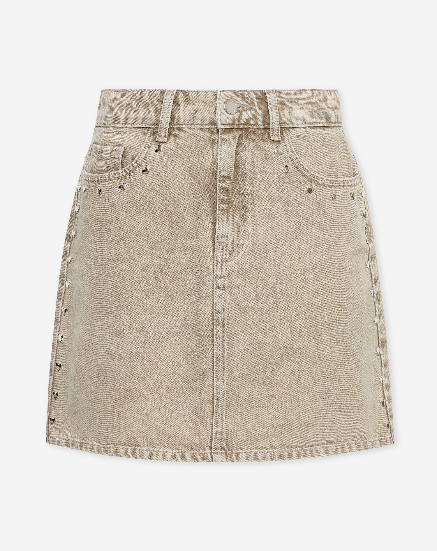 SMALL HEART STUD DENIM SKIRT BEIGE