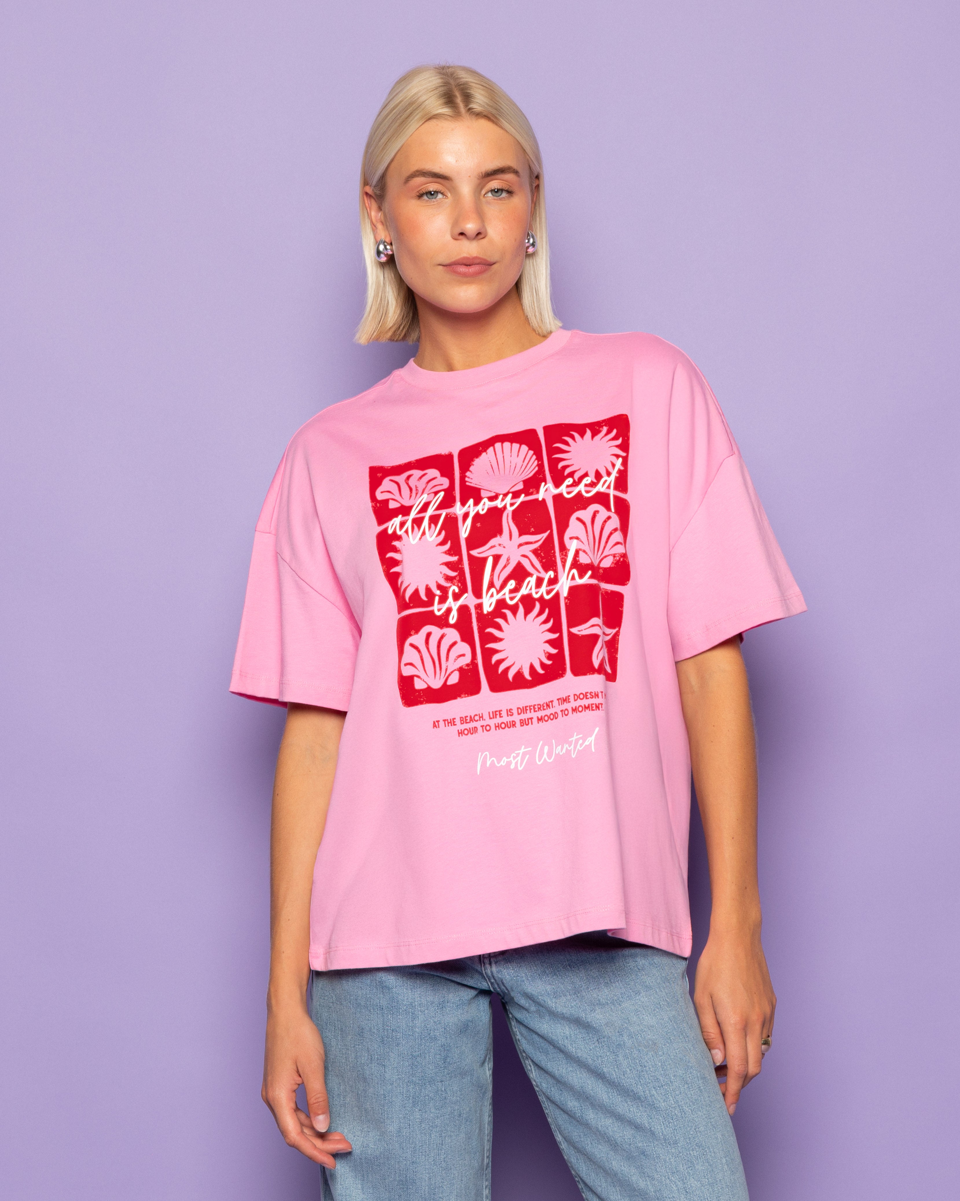 ALL WE NEED IS BEACH OVERSIZED TEE ROZE