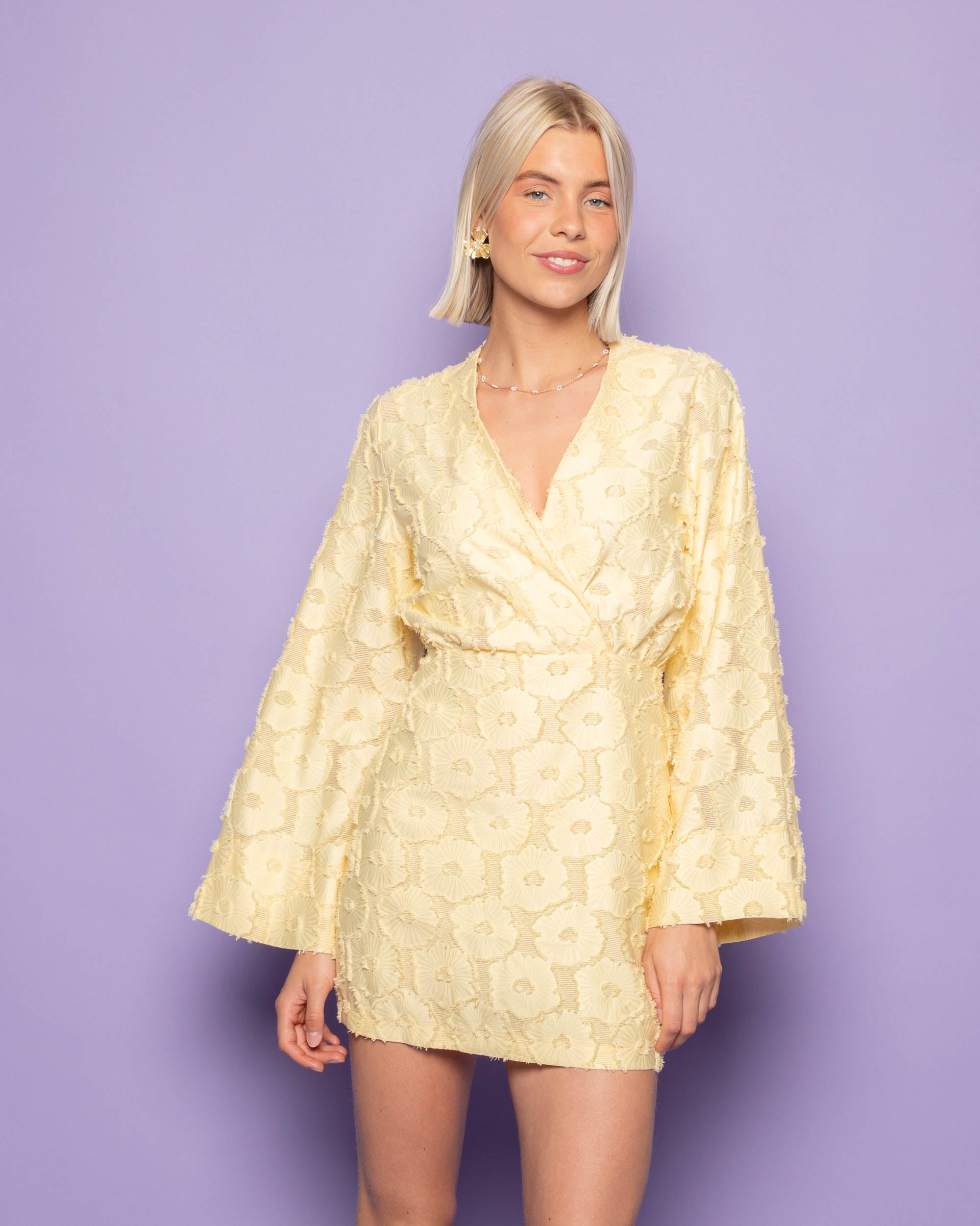 FLUFFY FLOWER JACQUARD KIMONO DRESS BOTERGEEL