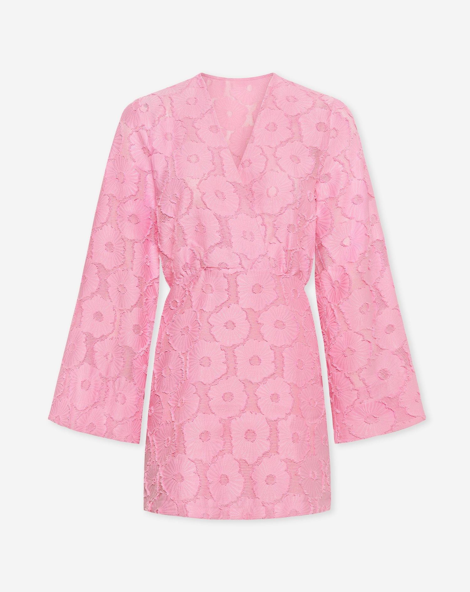 FLUFFY FLOWER JACQUARD KIMONO DRESS ROZE