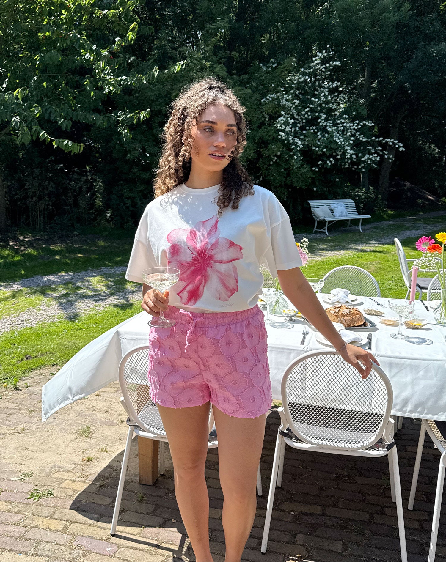 FLUFFY FLOWER JACQUARD SHORTS ROZE