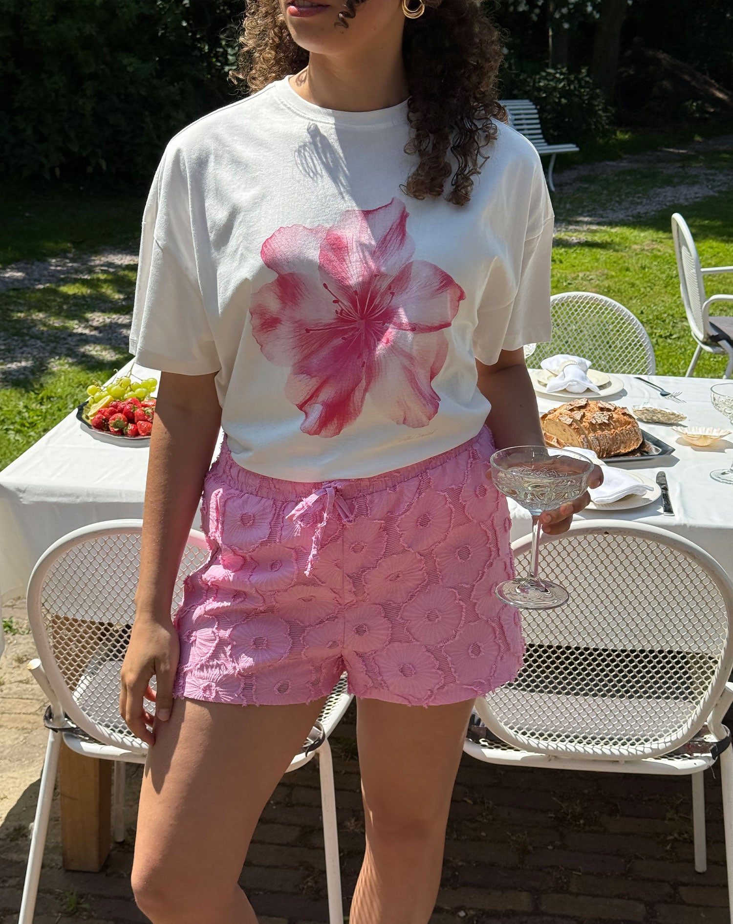 FLUFFY FLOWER JACQUARD SHORTS ROZE