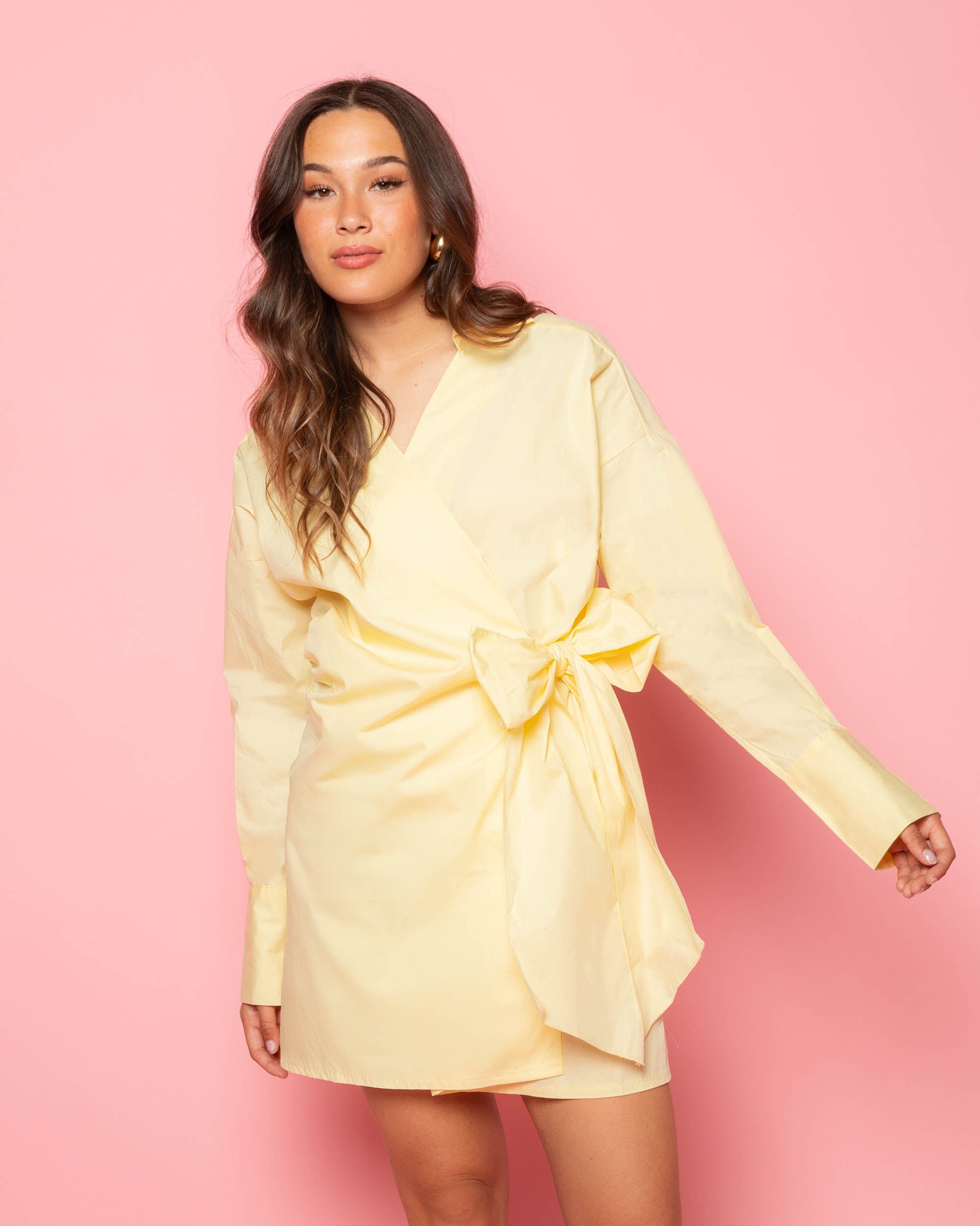 JANE WRAP BLOUSE DRESS BUTTER YELLOW