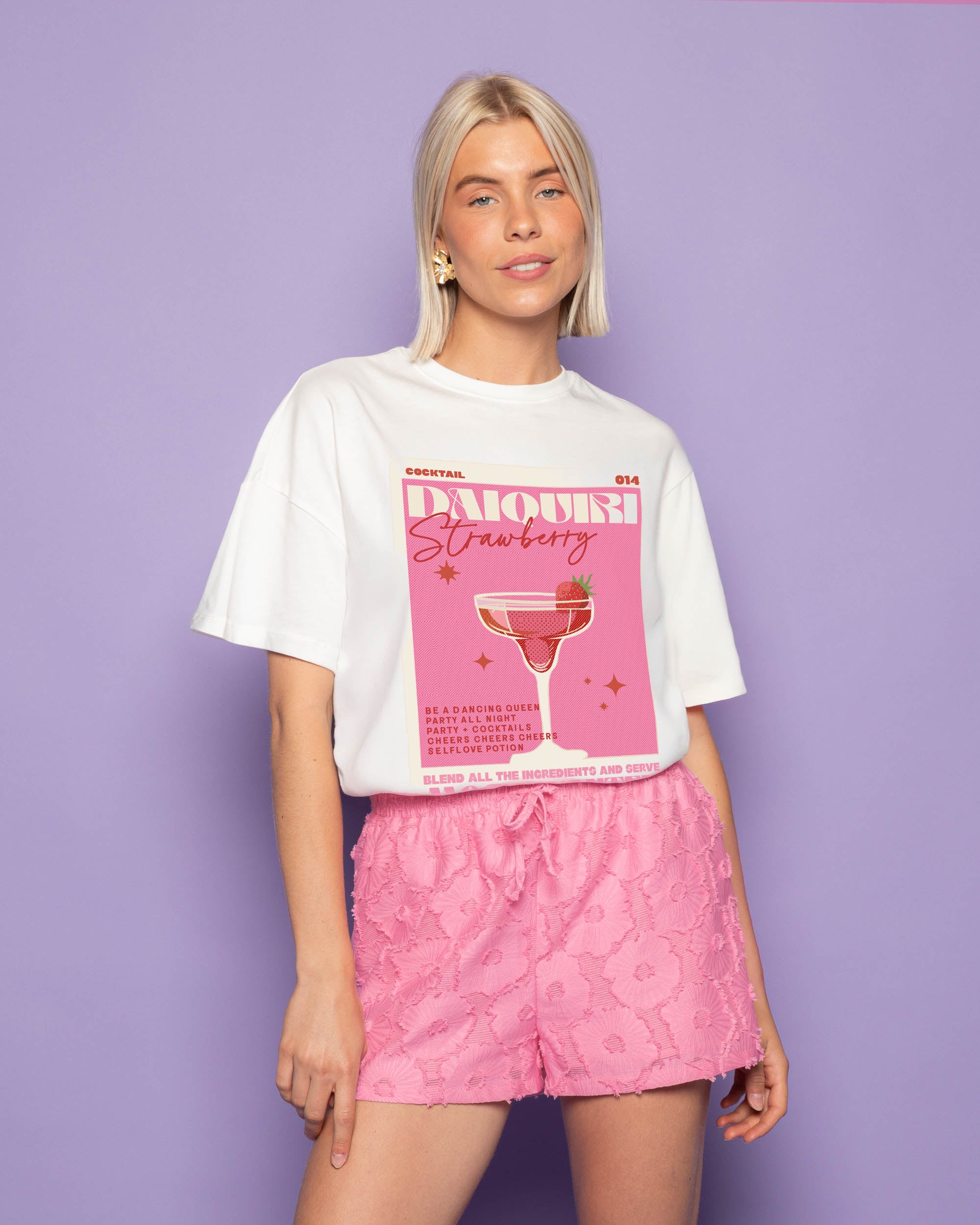 COCKTAIL STRAWBERRY OVERSIZED TEE CREAM