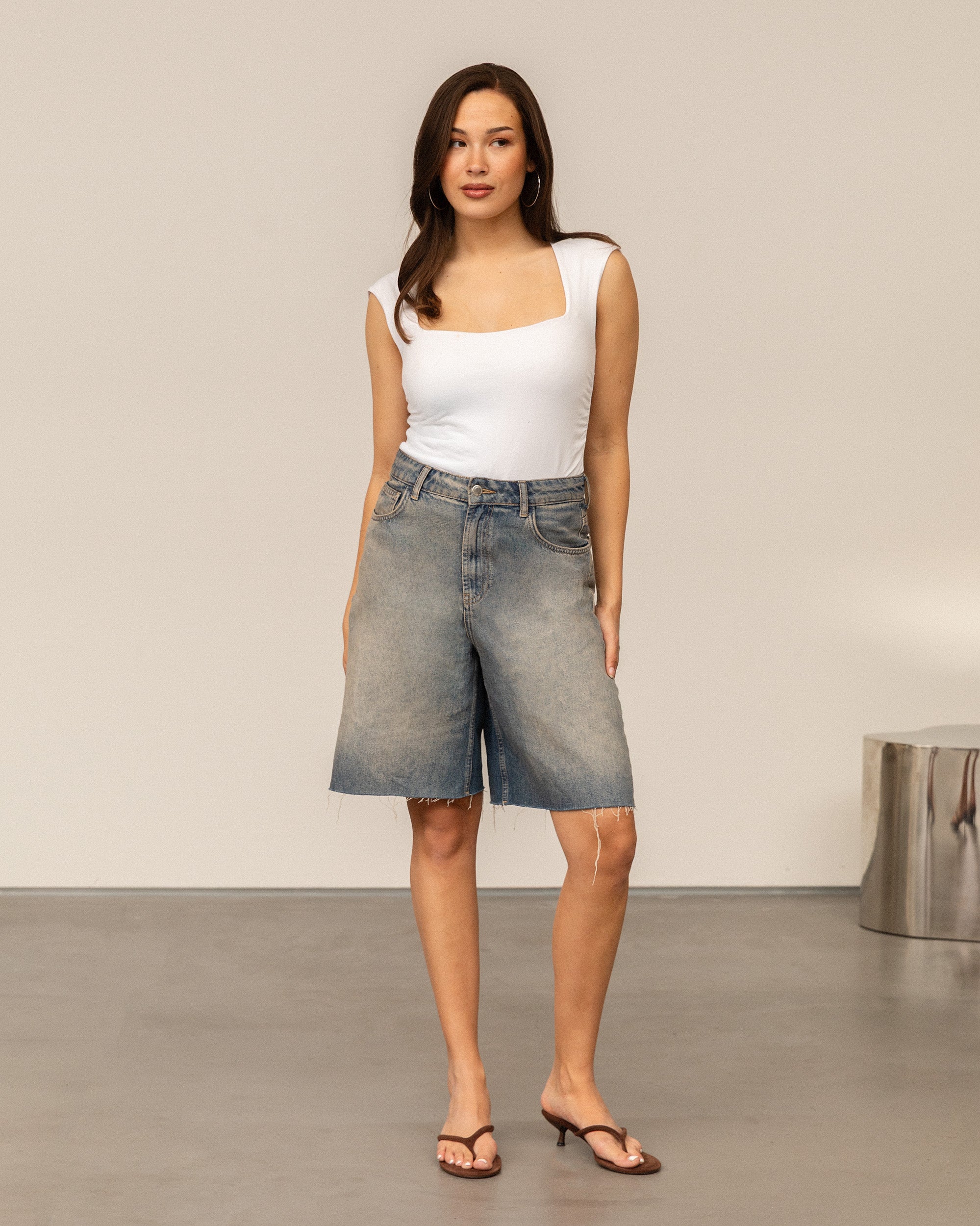 BAGGY DENIM JORT VINTAGE BLAUW