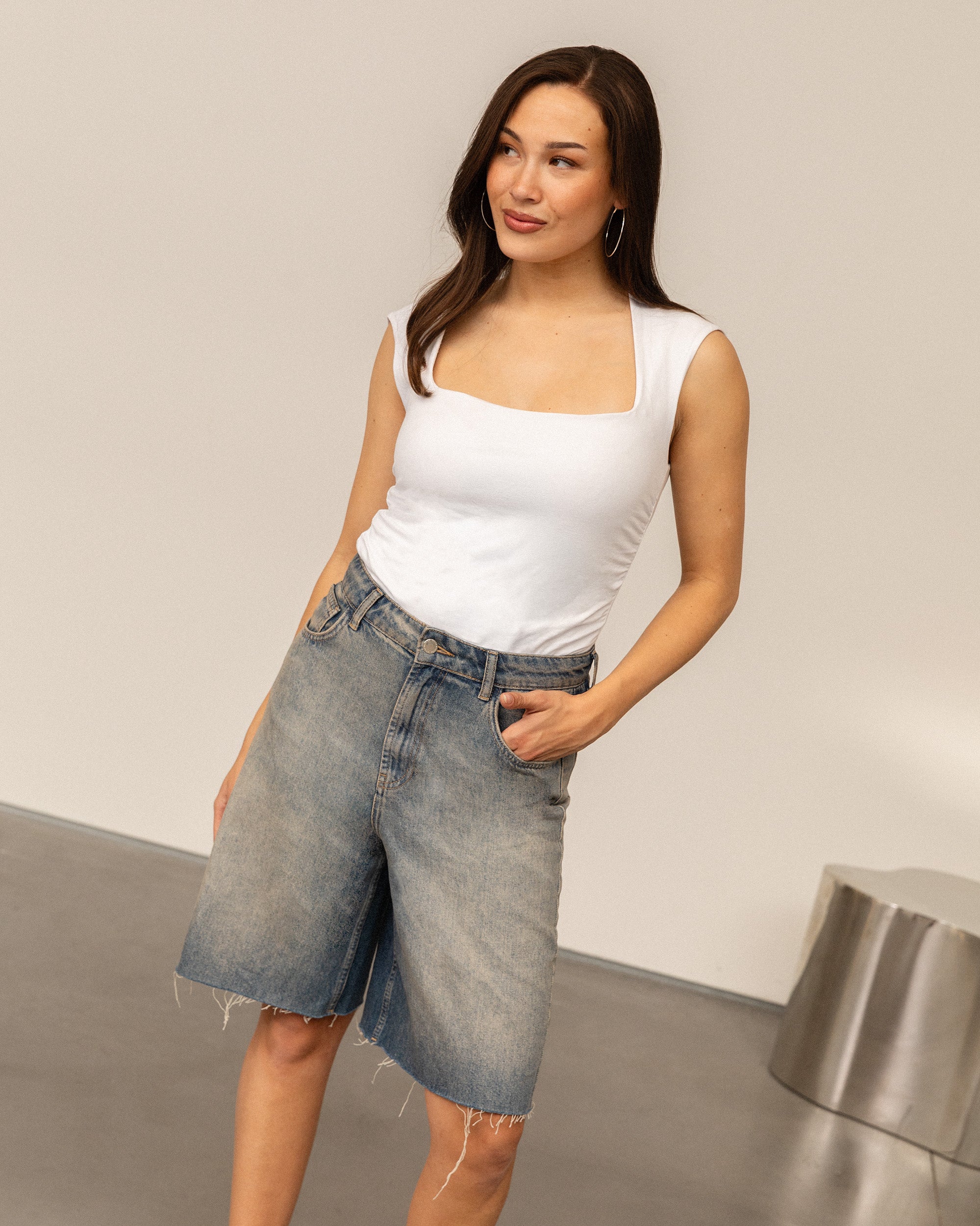 BAGGY DENIM JORT VINTAGE BLAUW