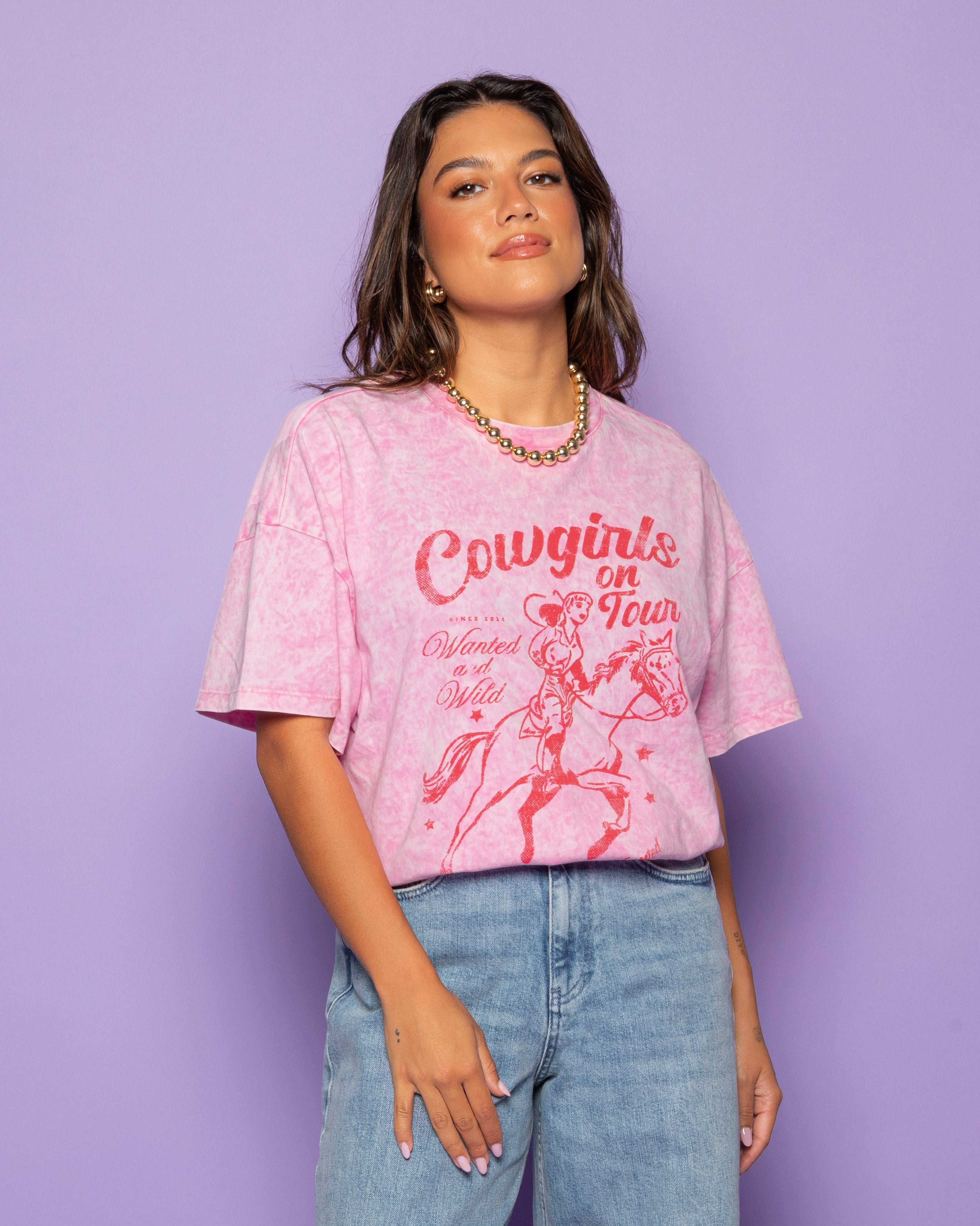 COWGIRLS OVERSIZED TEE ACID PINK