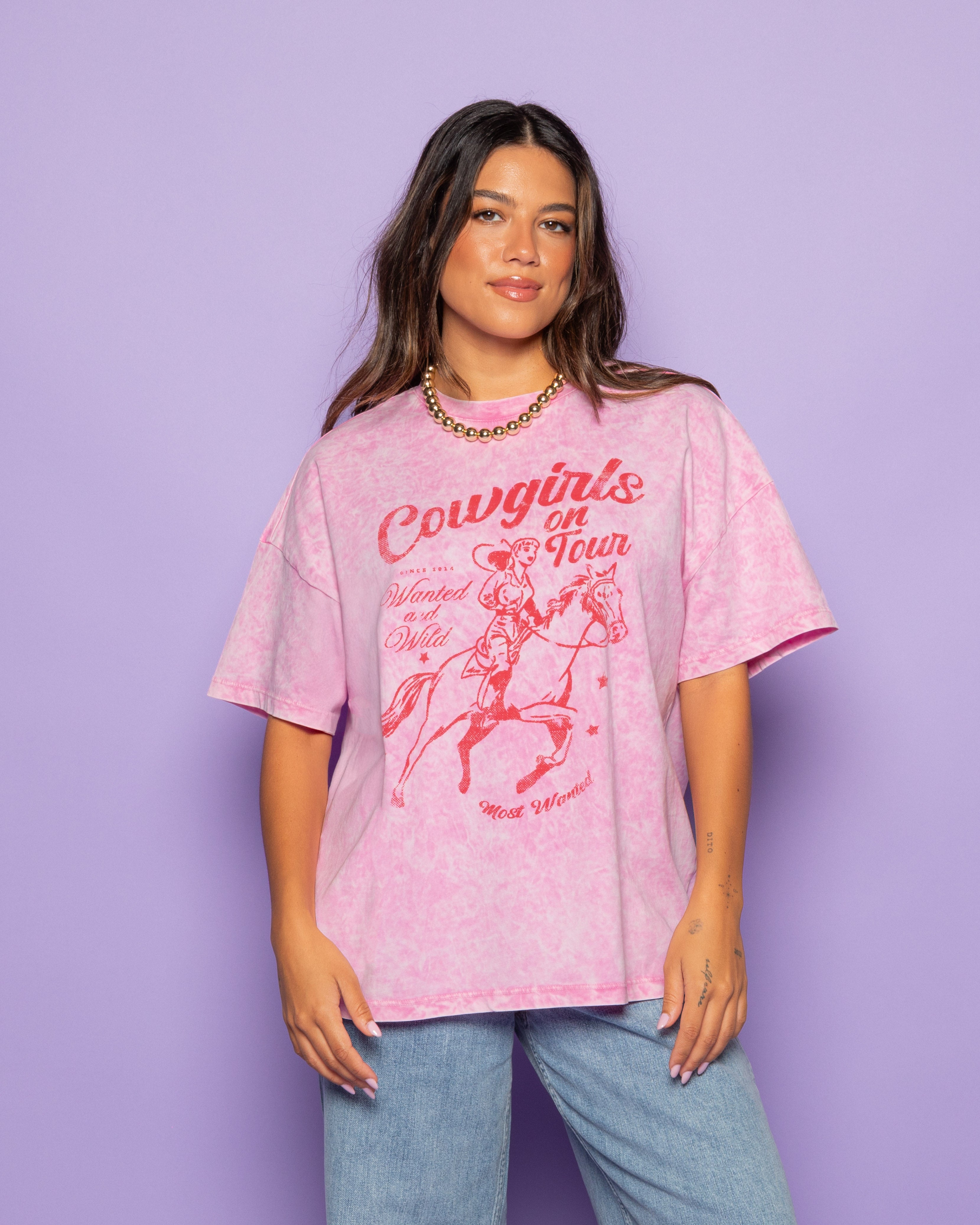 COWGIRLS OVERSIZED TEE ACID PINK