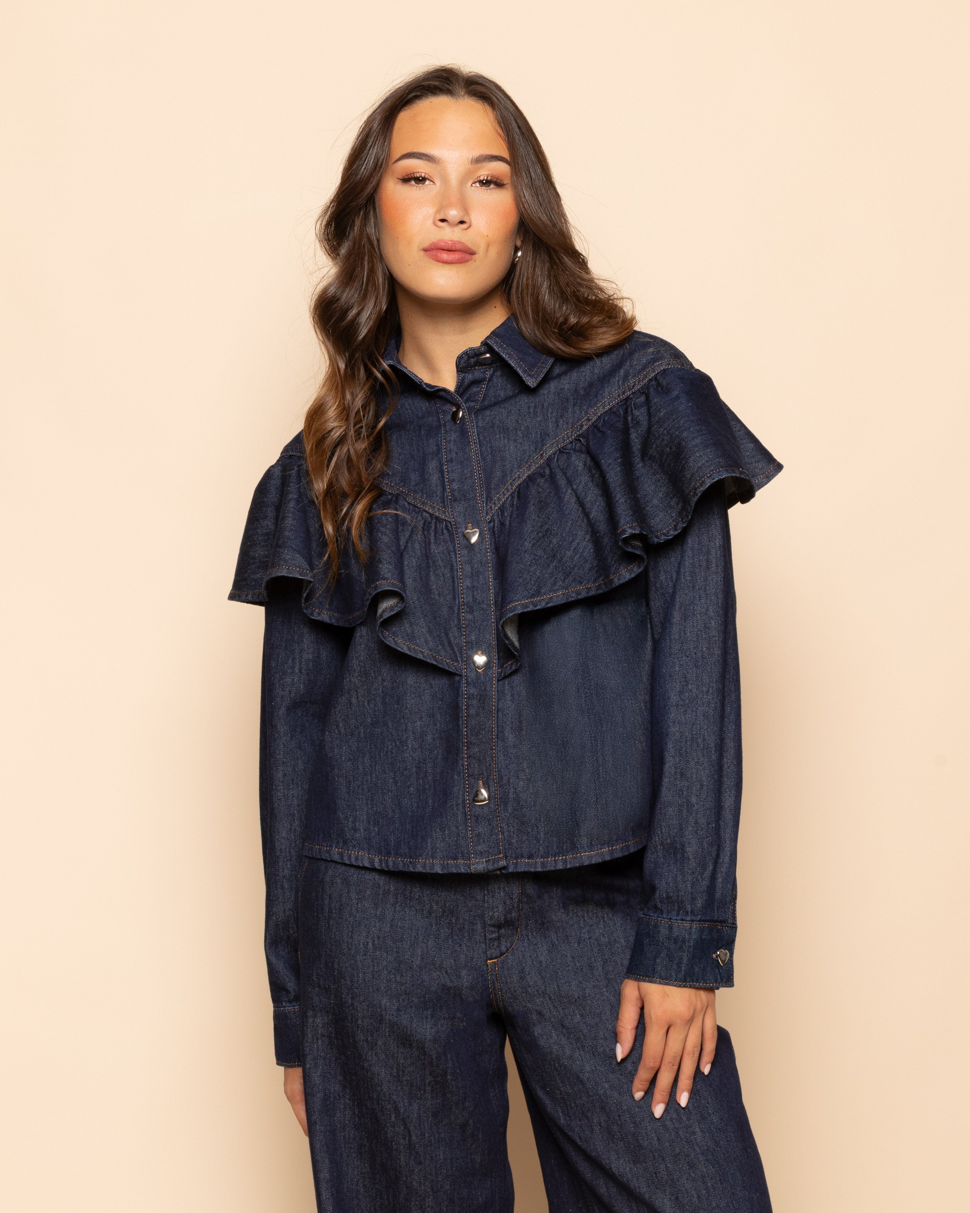 FLOWY DENIM WIDE LEG JEANS DONKERBLAUW