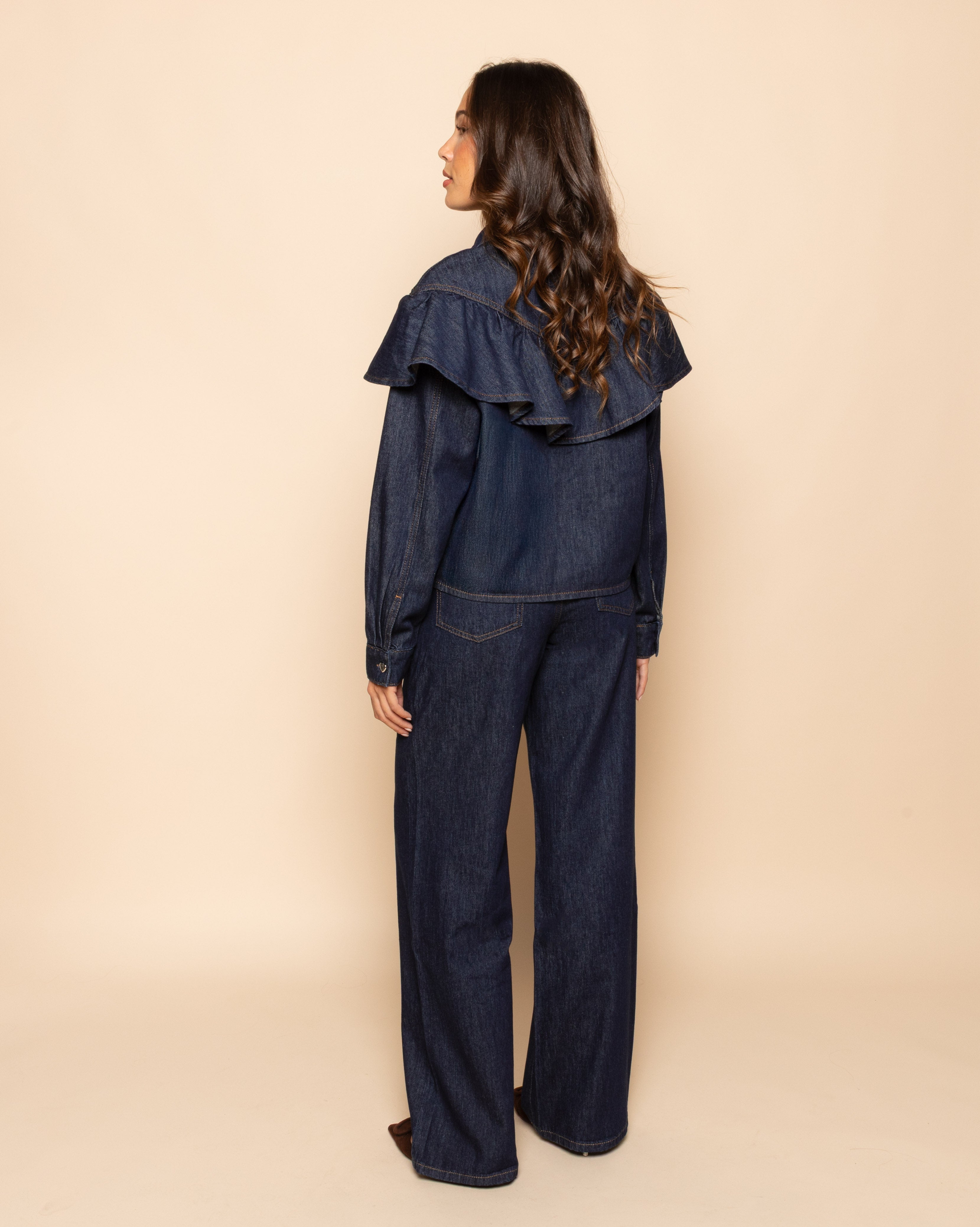 FLOWY DENIM WIDE LEG JEANS DONKERBLAUW