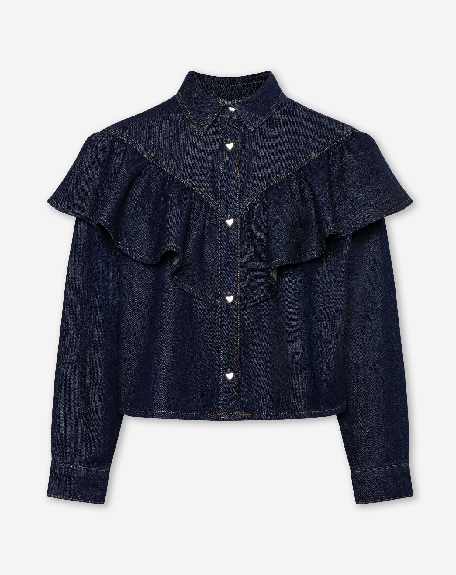 RUFFLE DENIM BLOUSE DARK BLUE