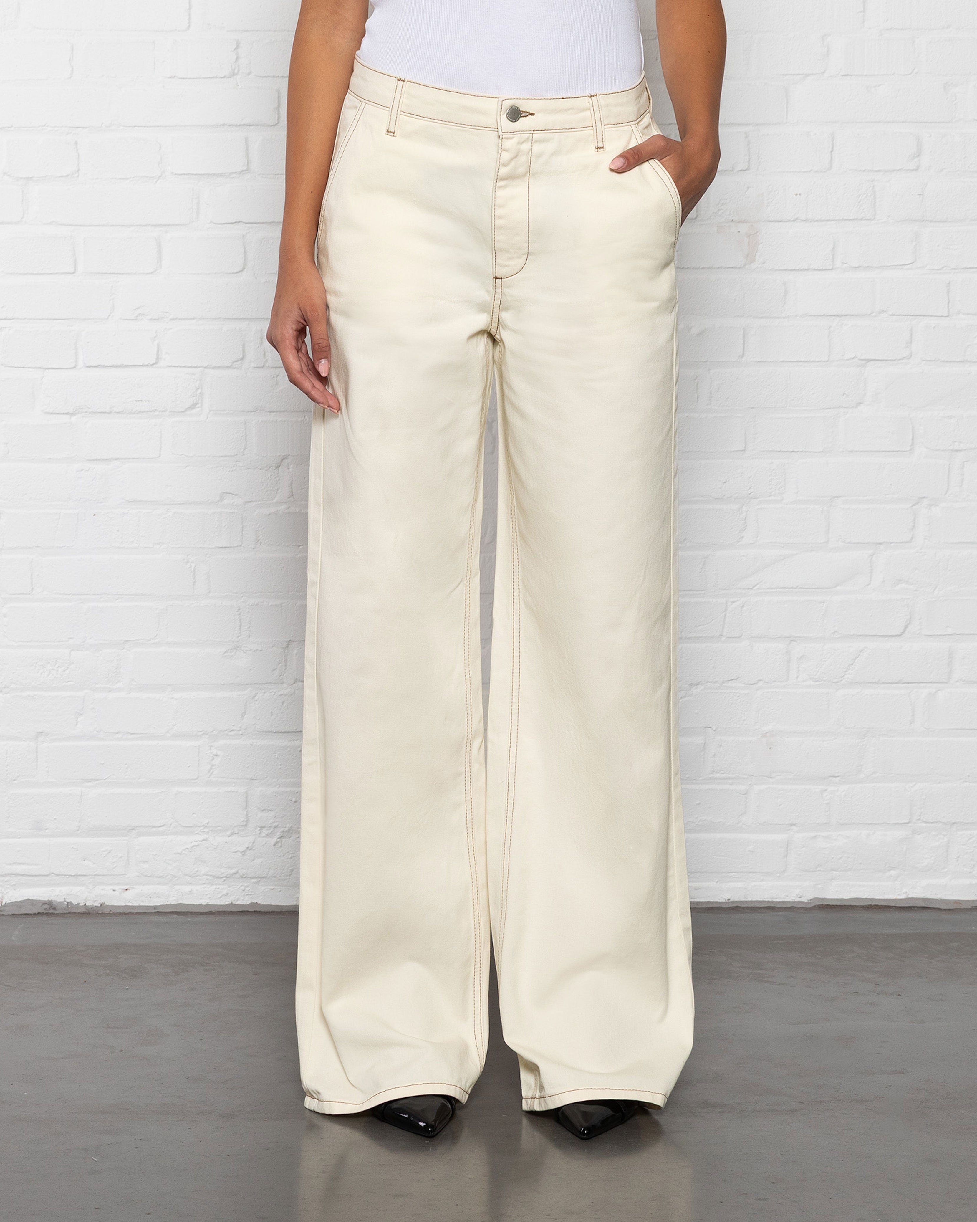 FLOWY DENIM WIDE LEG JEANS CRÈME