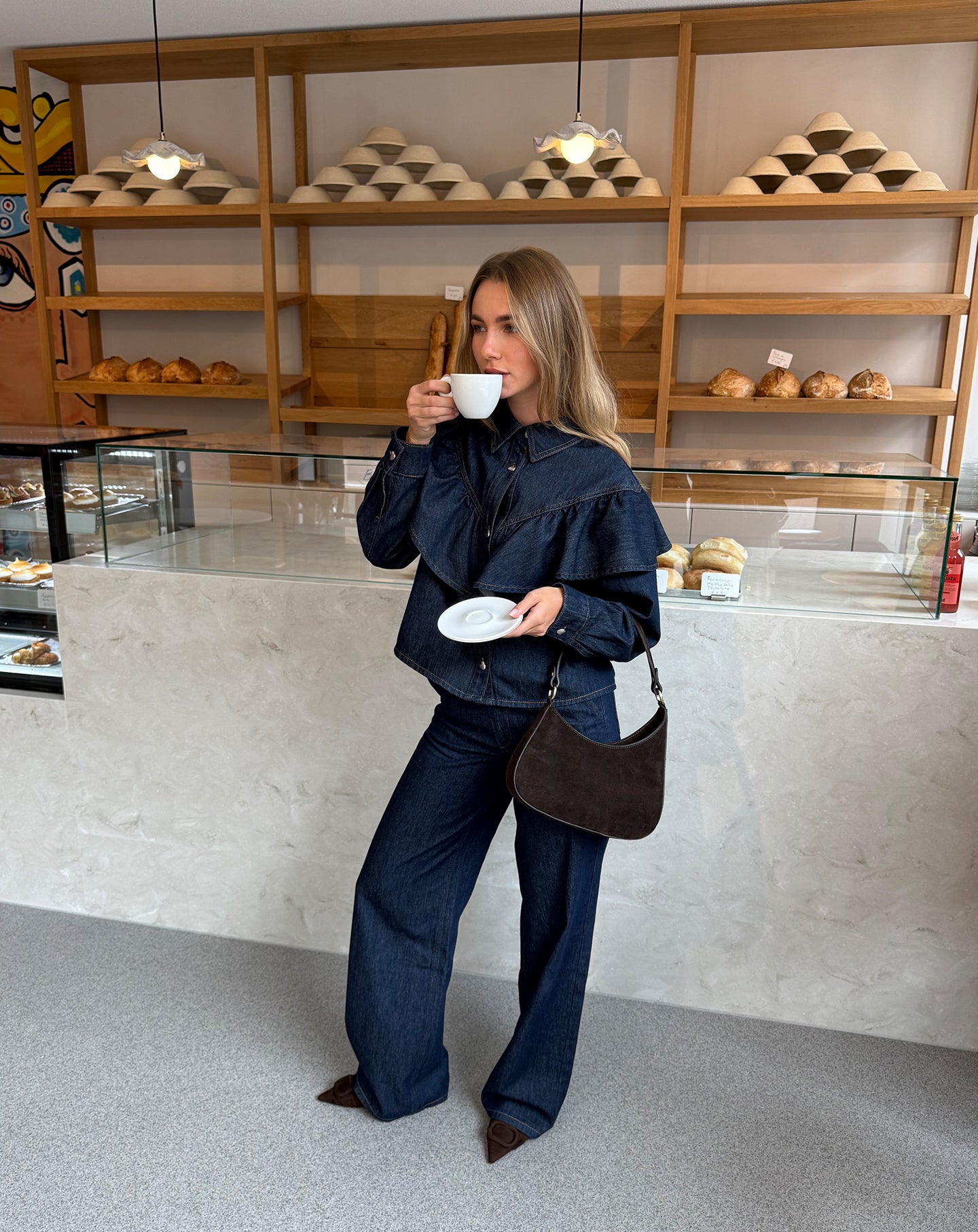 FLOWY DENIM WIDE LEG JEANS DARK BLUE