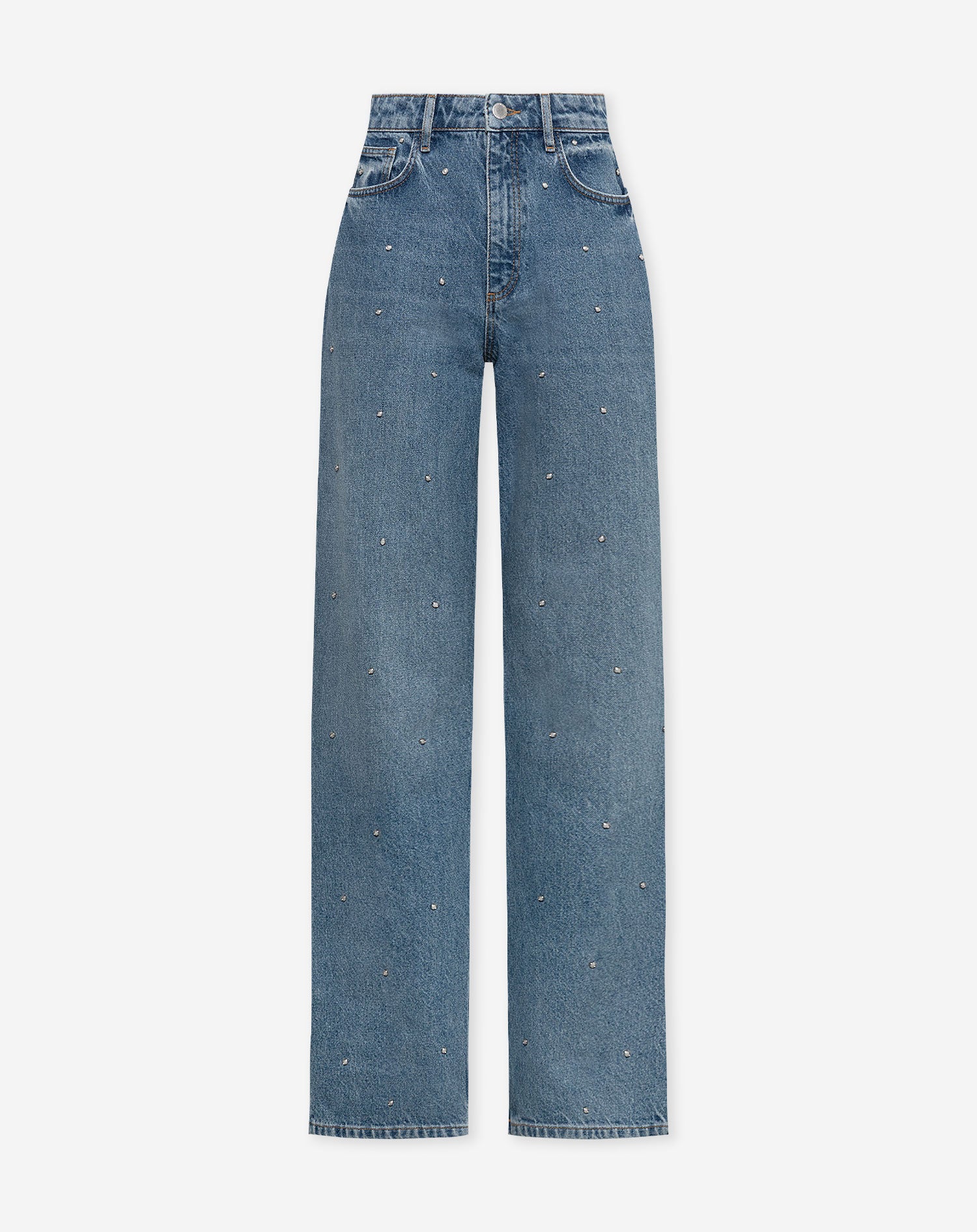 STUD PEARL STRAIGHT LEG JEANS BLUE