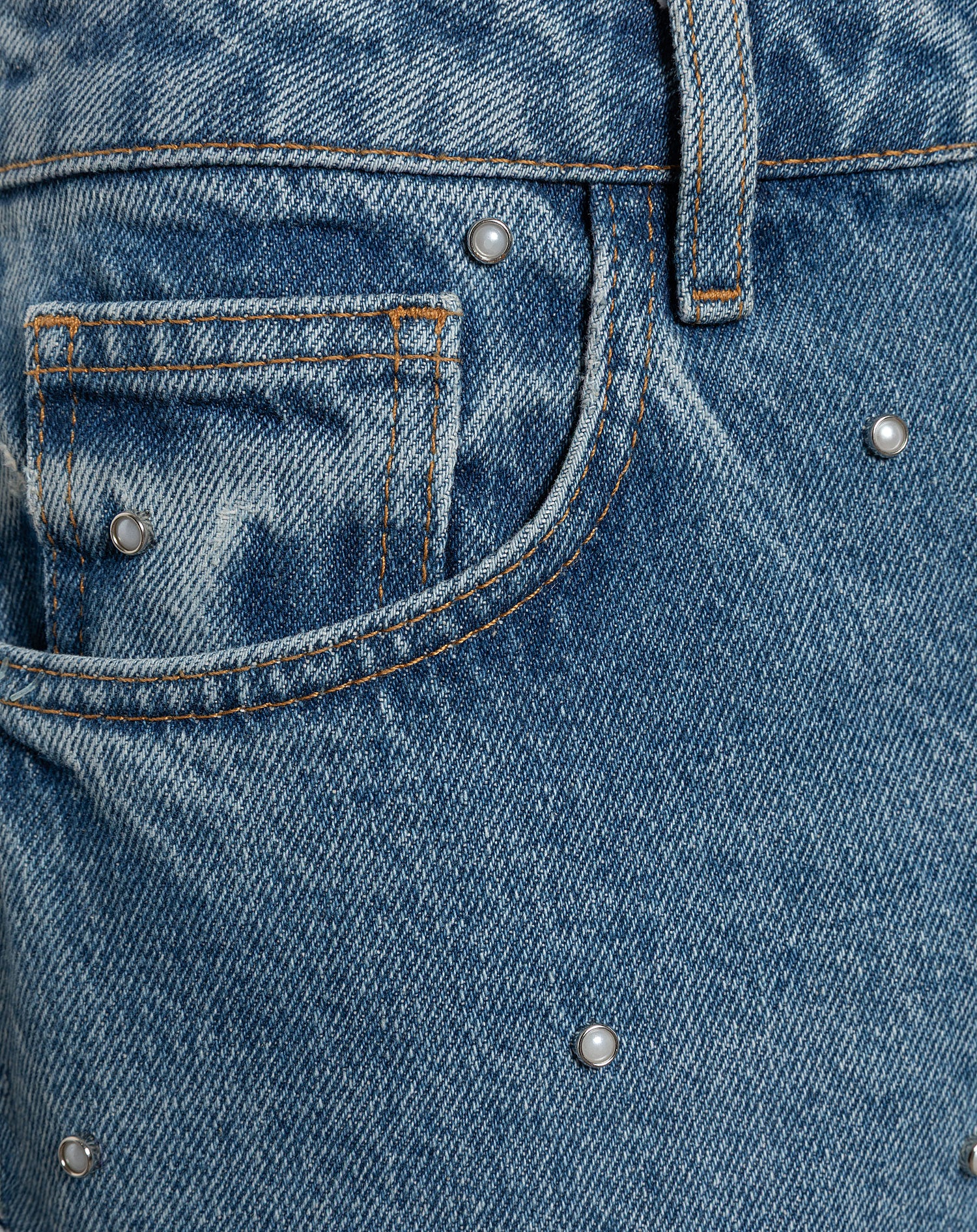 STUD PEARL STRAIGHT LEG JEANS BLUE