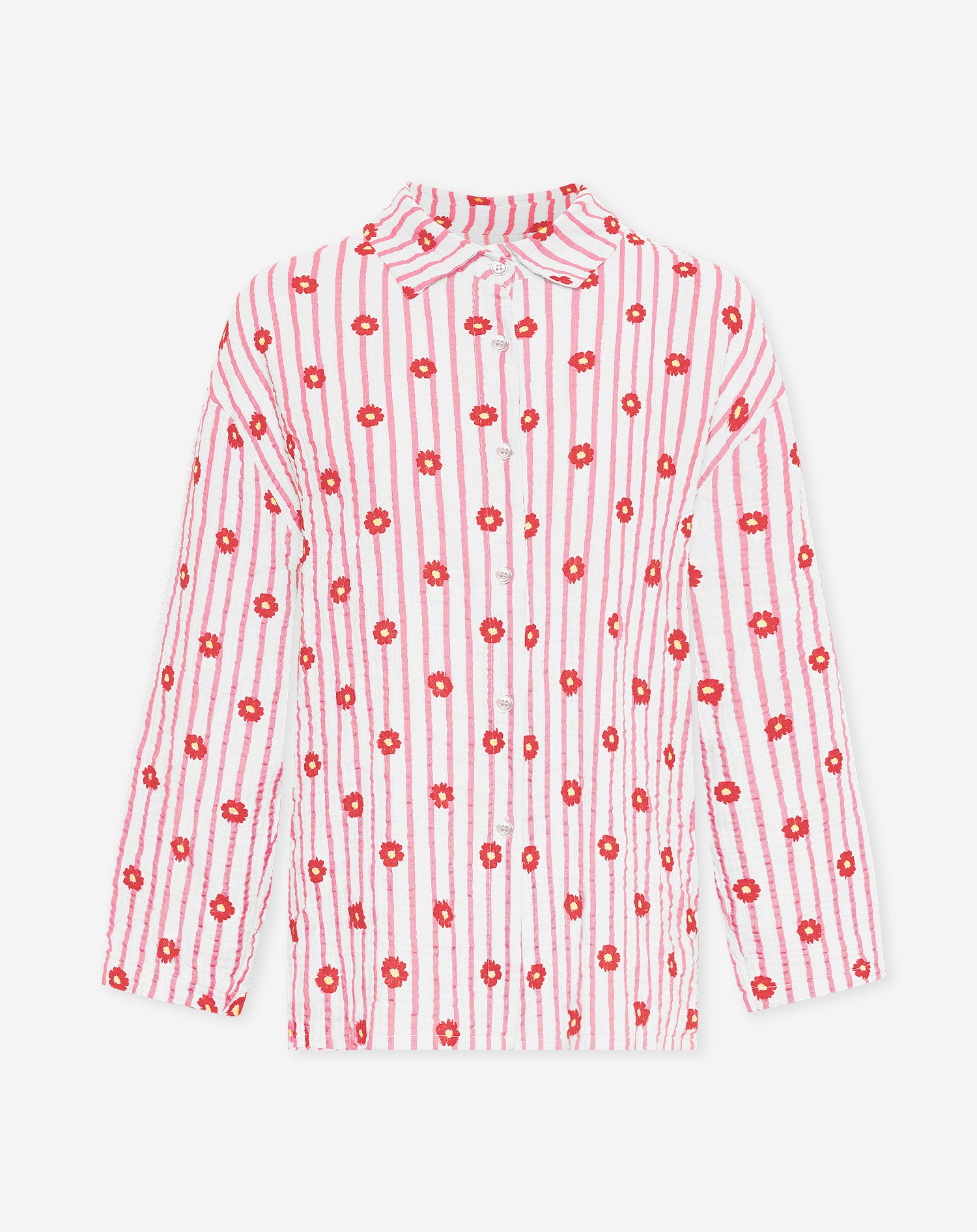 FLOWER STRIPE MOUSSELINE BLOUSE ROZE