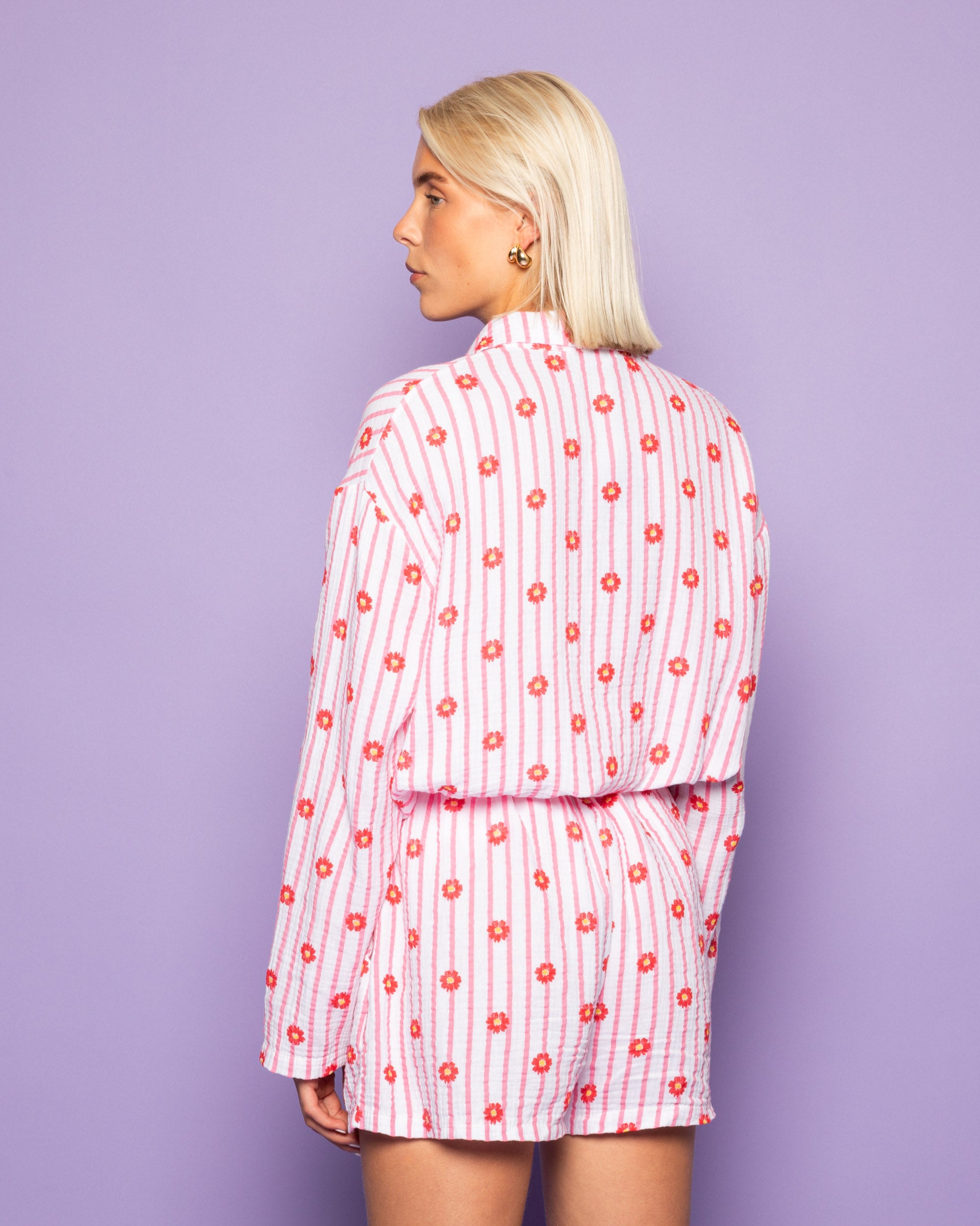 FLOWER STRIPE MOUSSELINE SHORTS PINK