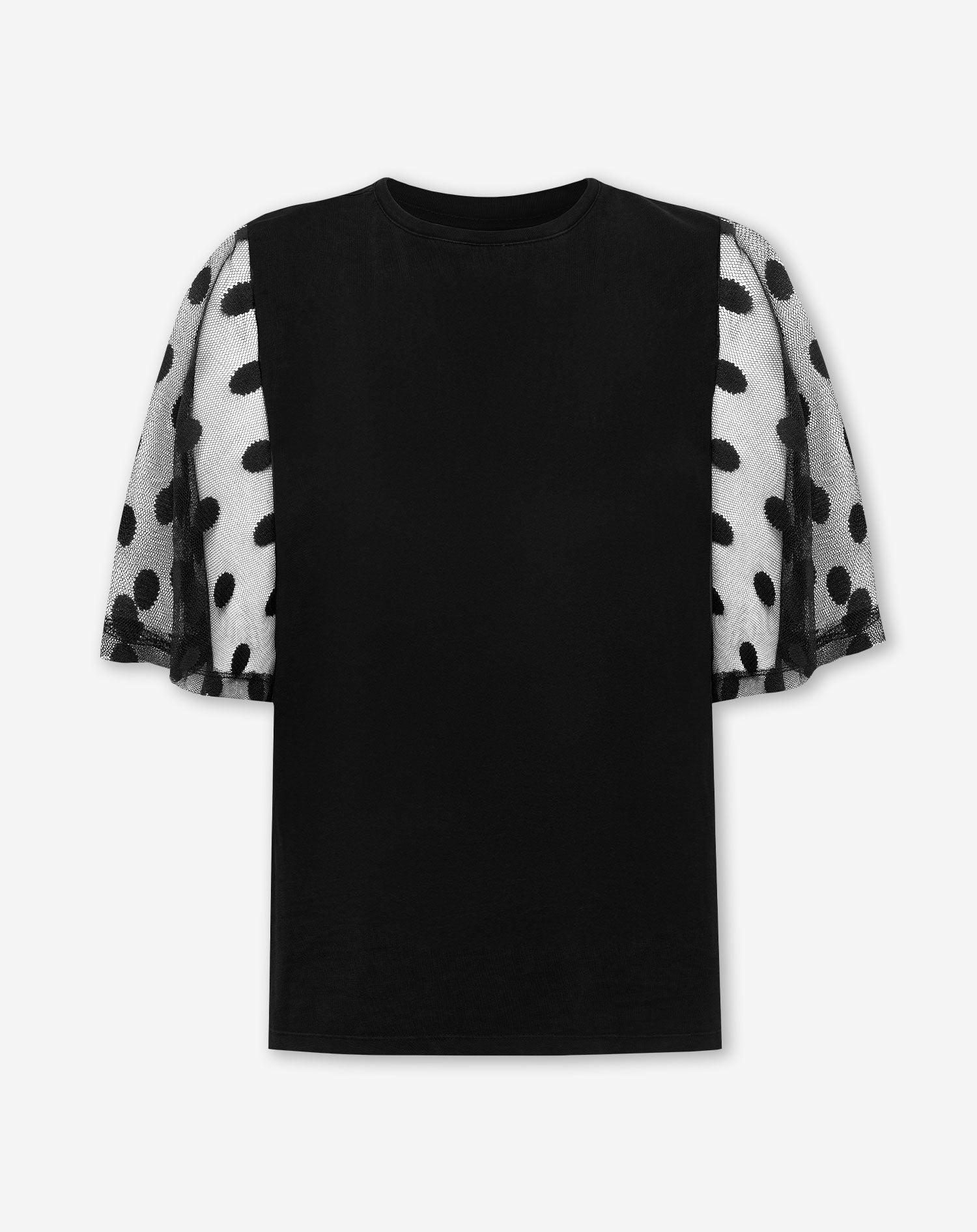 DOT LACE BUTTERFLY SLEEVE TEE BLACK