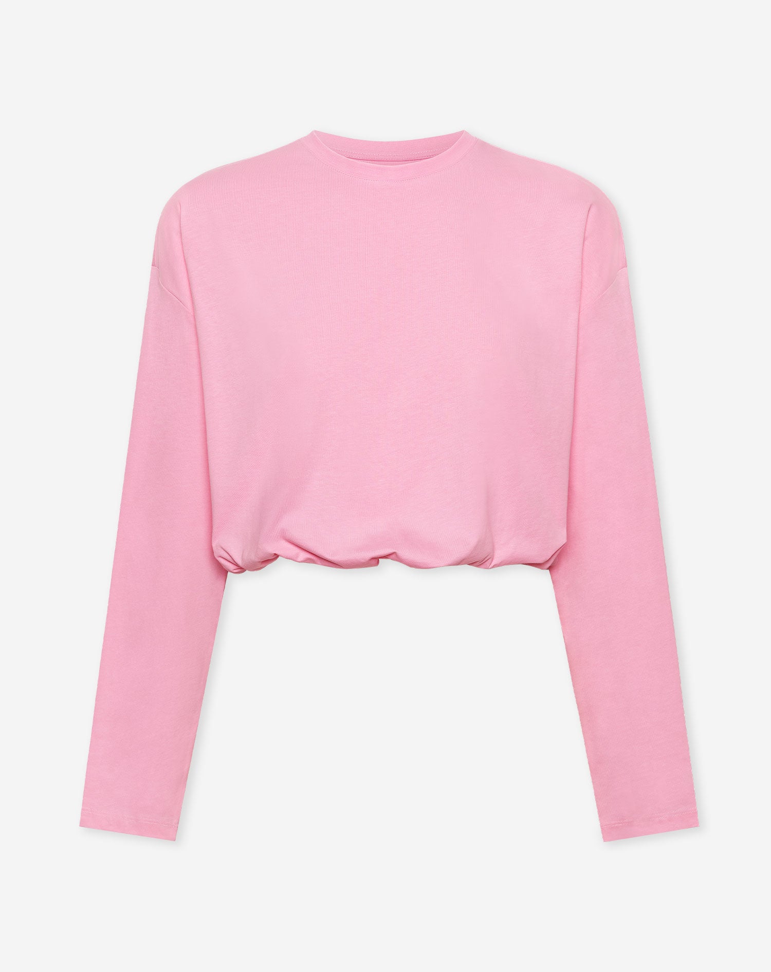 CROPPED BUBBLE HEM LONG SLEEVE TEE PINK
