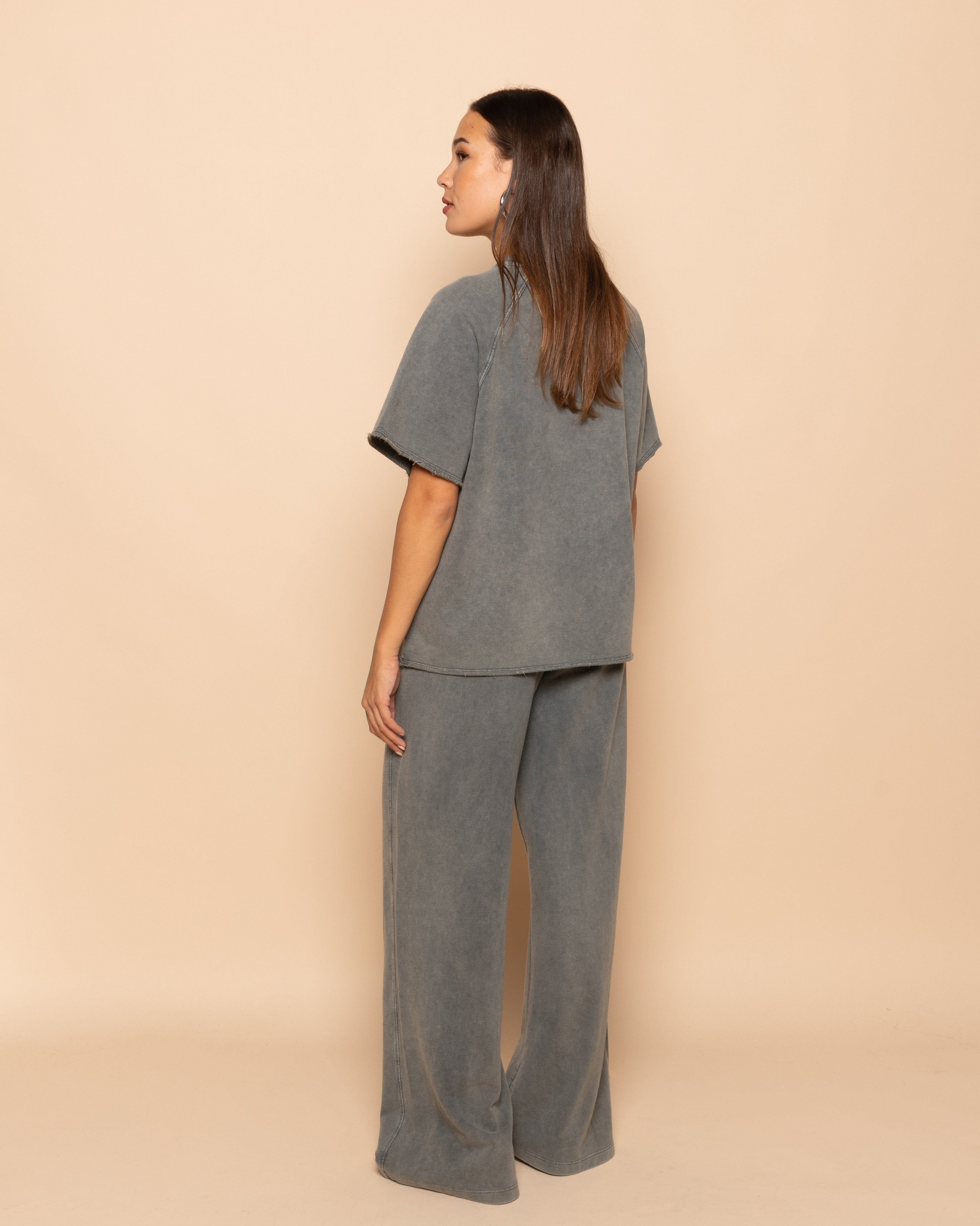 WIDE LEG SWEAT PANTS TALL ACID GREY