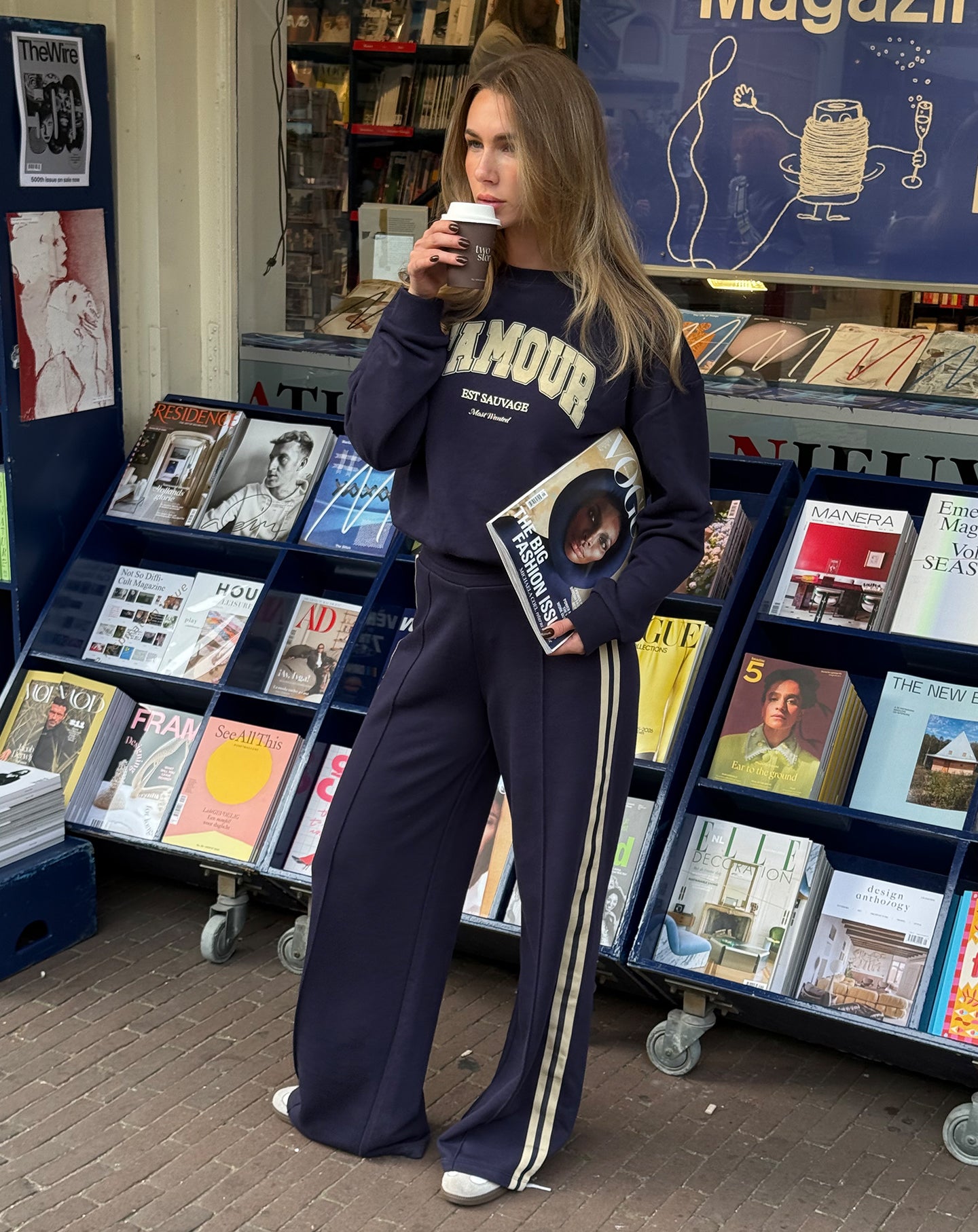 WIDE LEG TAPE SWEAT PANTS NAVY