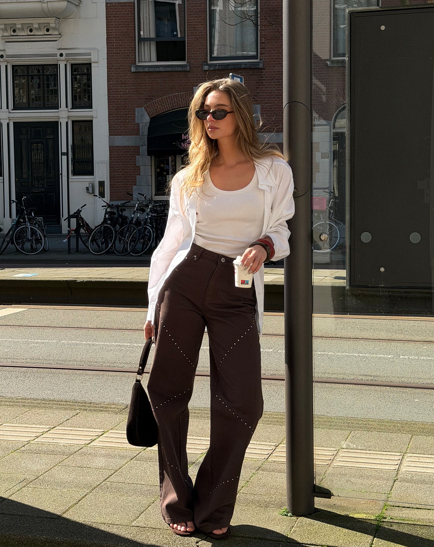 VICKY STUD WIDE LEG JEANS BRUIN