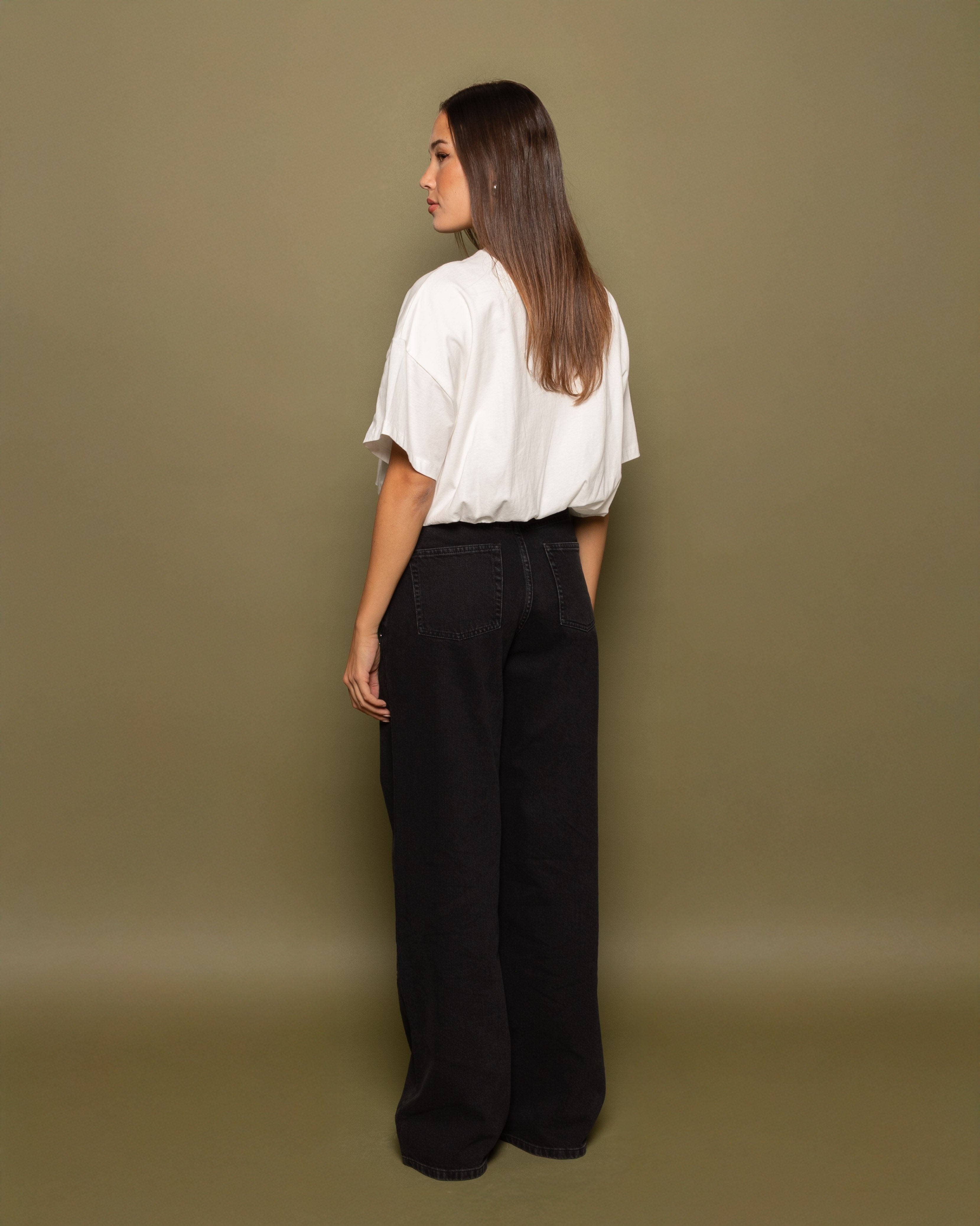 VICKY STUD WIDE LEG JEANS DARK GREY