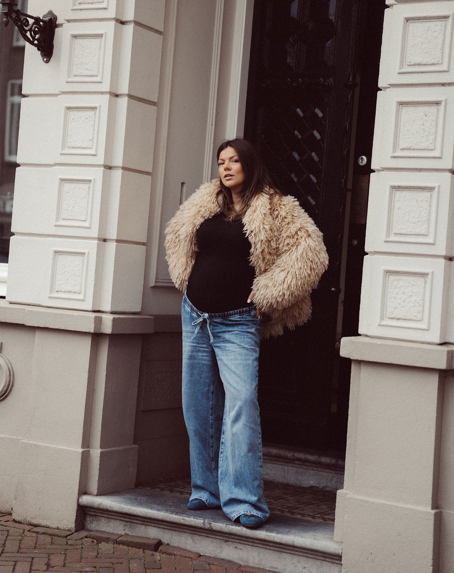 CORD WIDE LEG JEANS MATERNITY BLAUW