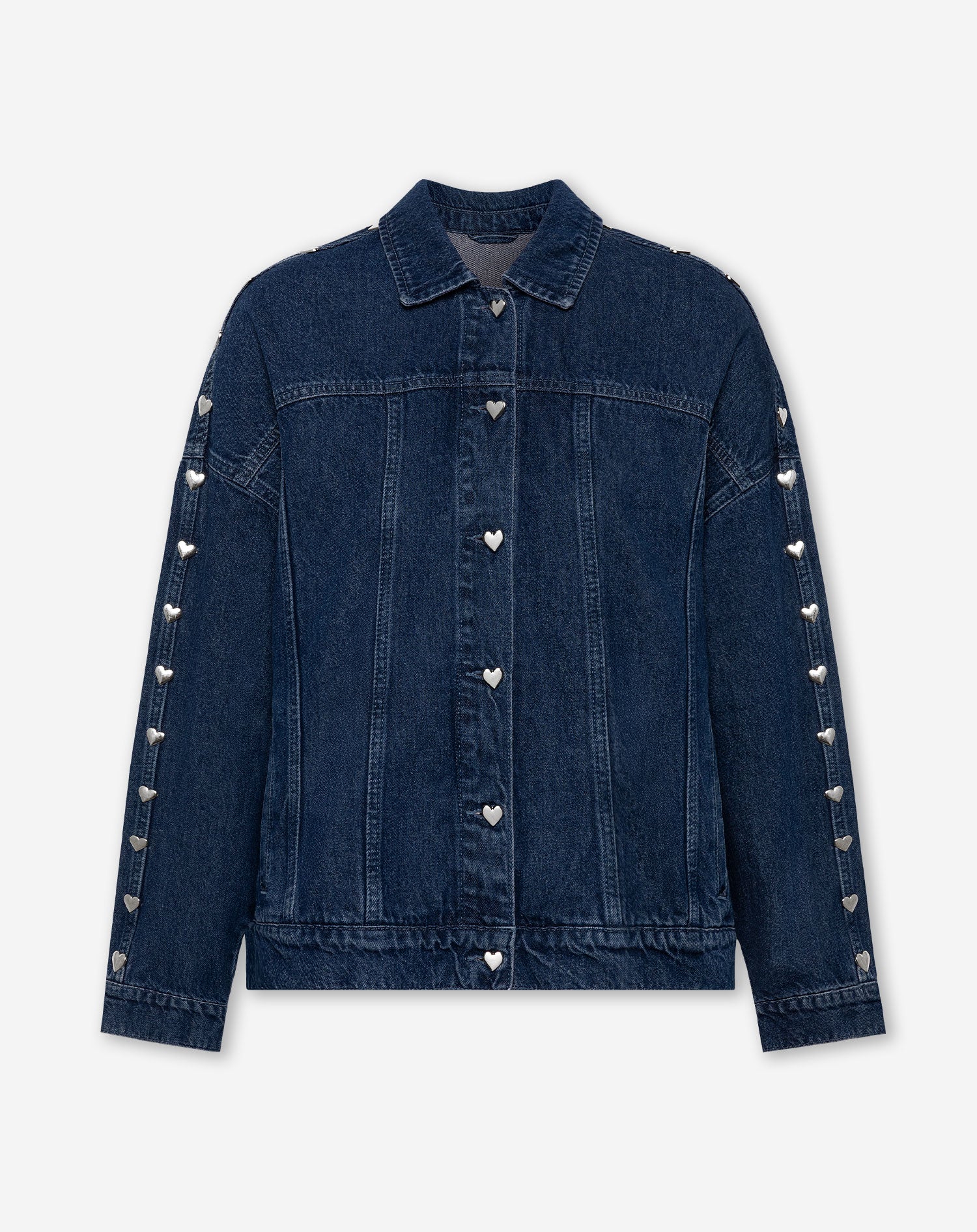 STUD HEART DENIM JACKET DONKERBLAUW