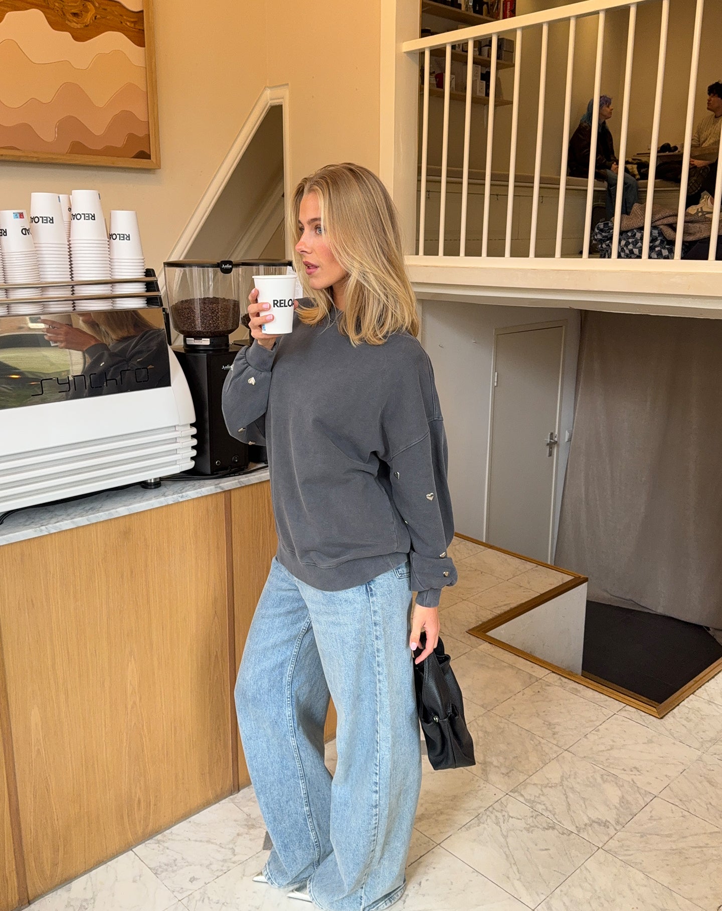 HEART STUD SLEEVE OVERSIZED SWEATER ACID GRIJS