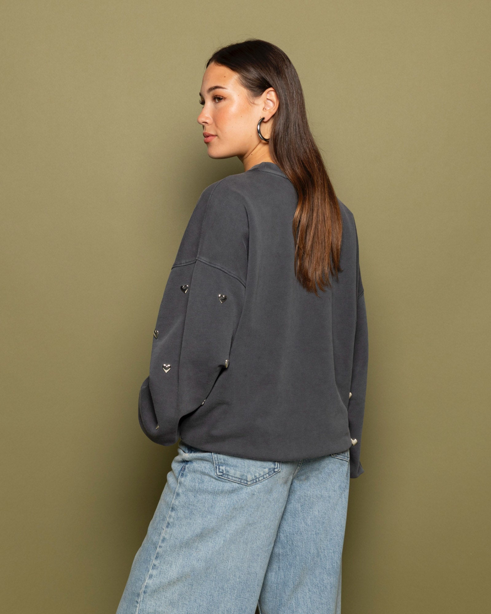 HEART STUD SLEEVE OVERSIZED SWEATER ACID GRIJS