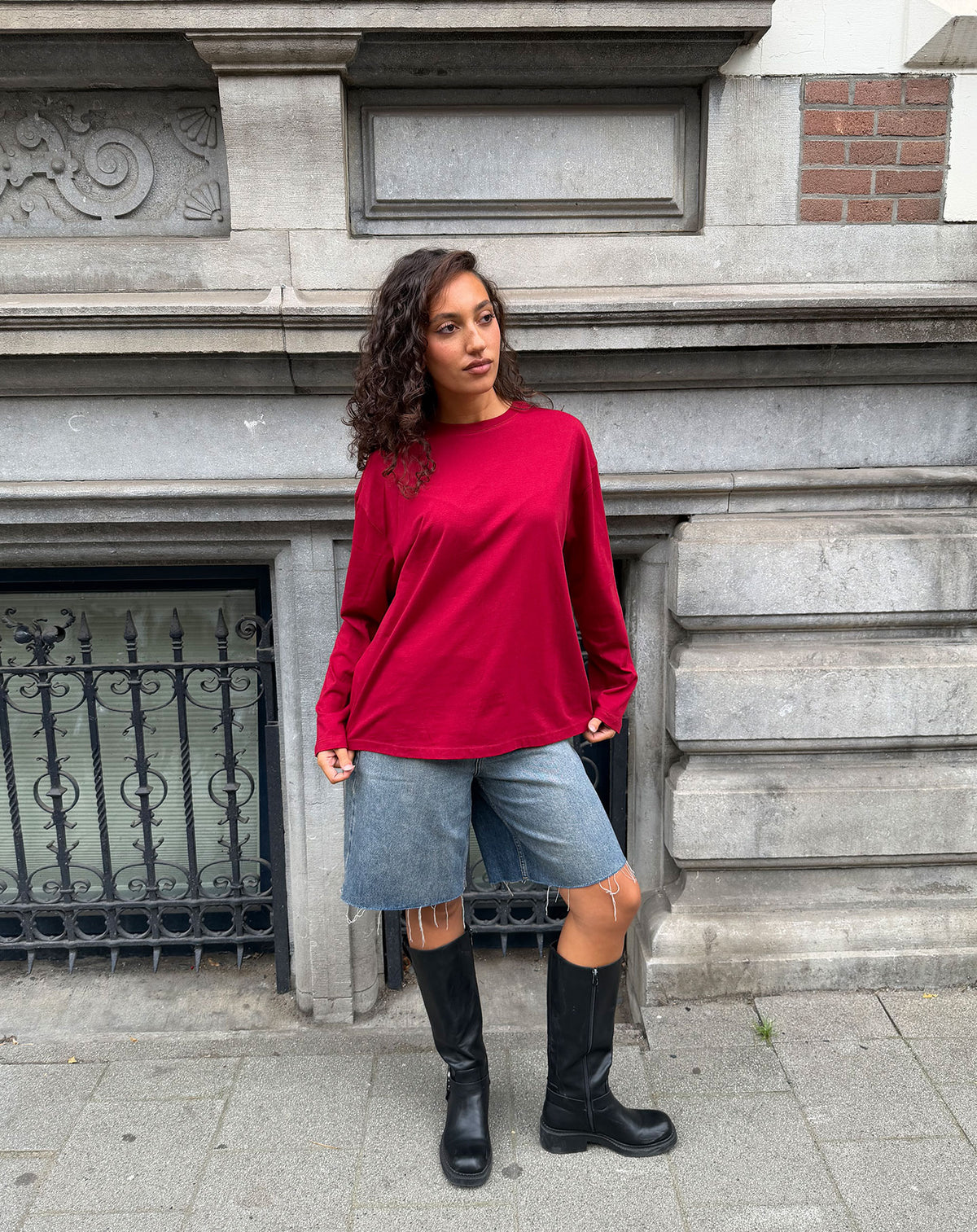 BASIC LONG SLEEVE OVERSIZED TEE DONKERROOD