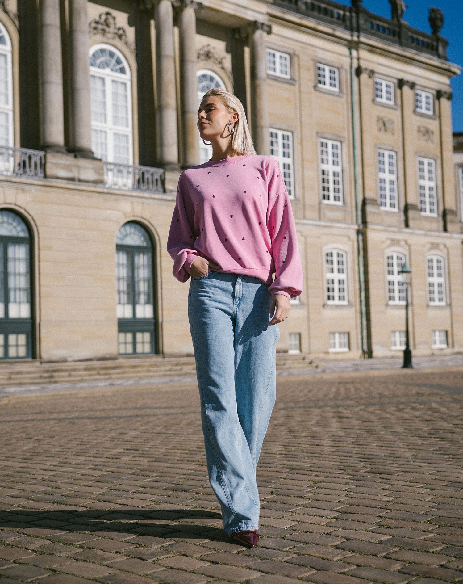 HEART EMBROIDERY SWEATER ACID ROZE