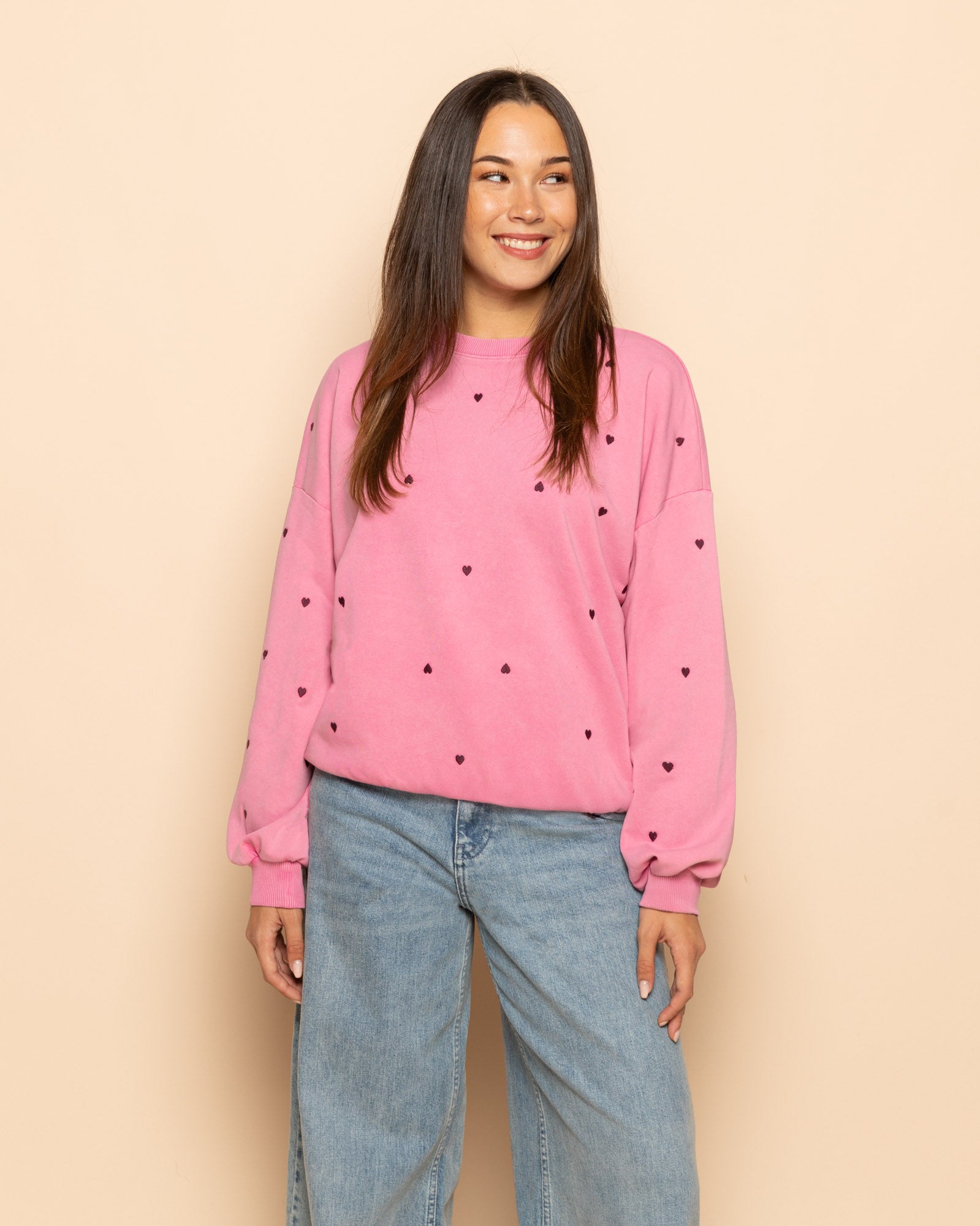 HEART EMBROIDERY SWEATER ACID ROZE